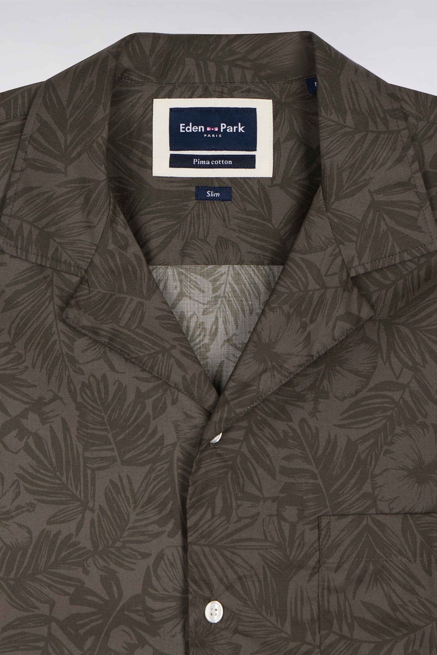 Chemise à manches courtes en coton Pima kaki imprimé végétal