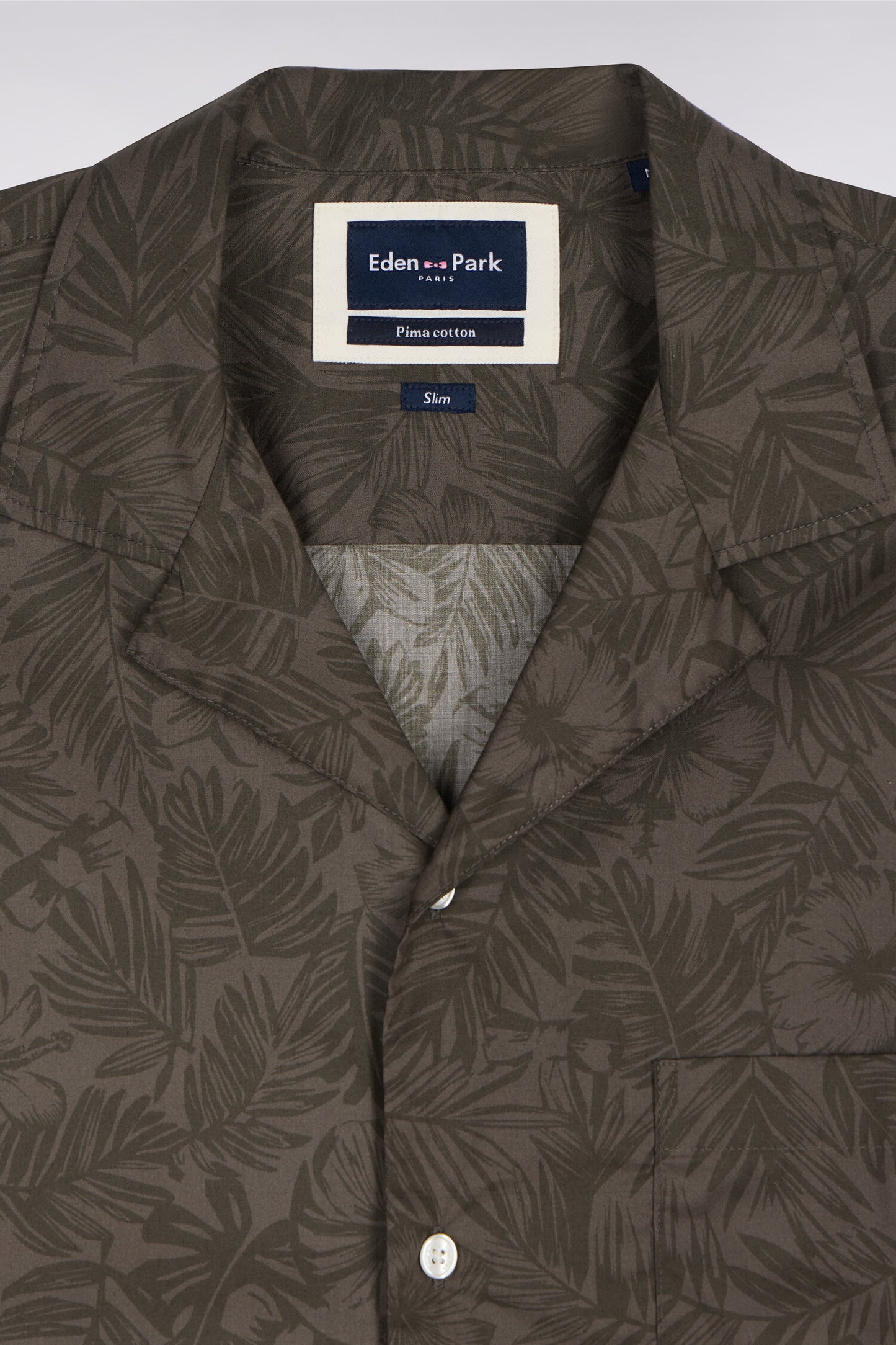 Chemise à manches courtes en coton Pima kaki imprimé végétal