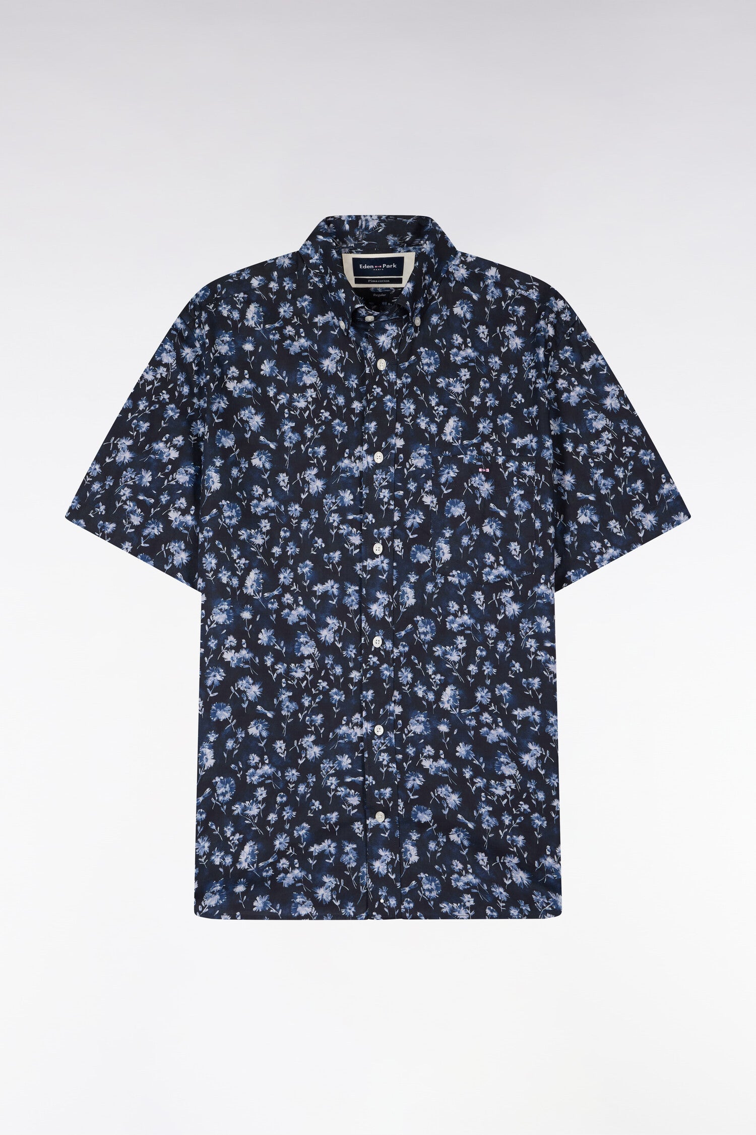 Chemise à manches courtes en coton Pima marine à motif floral