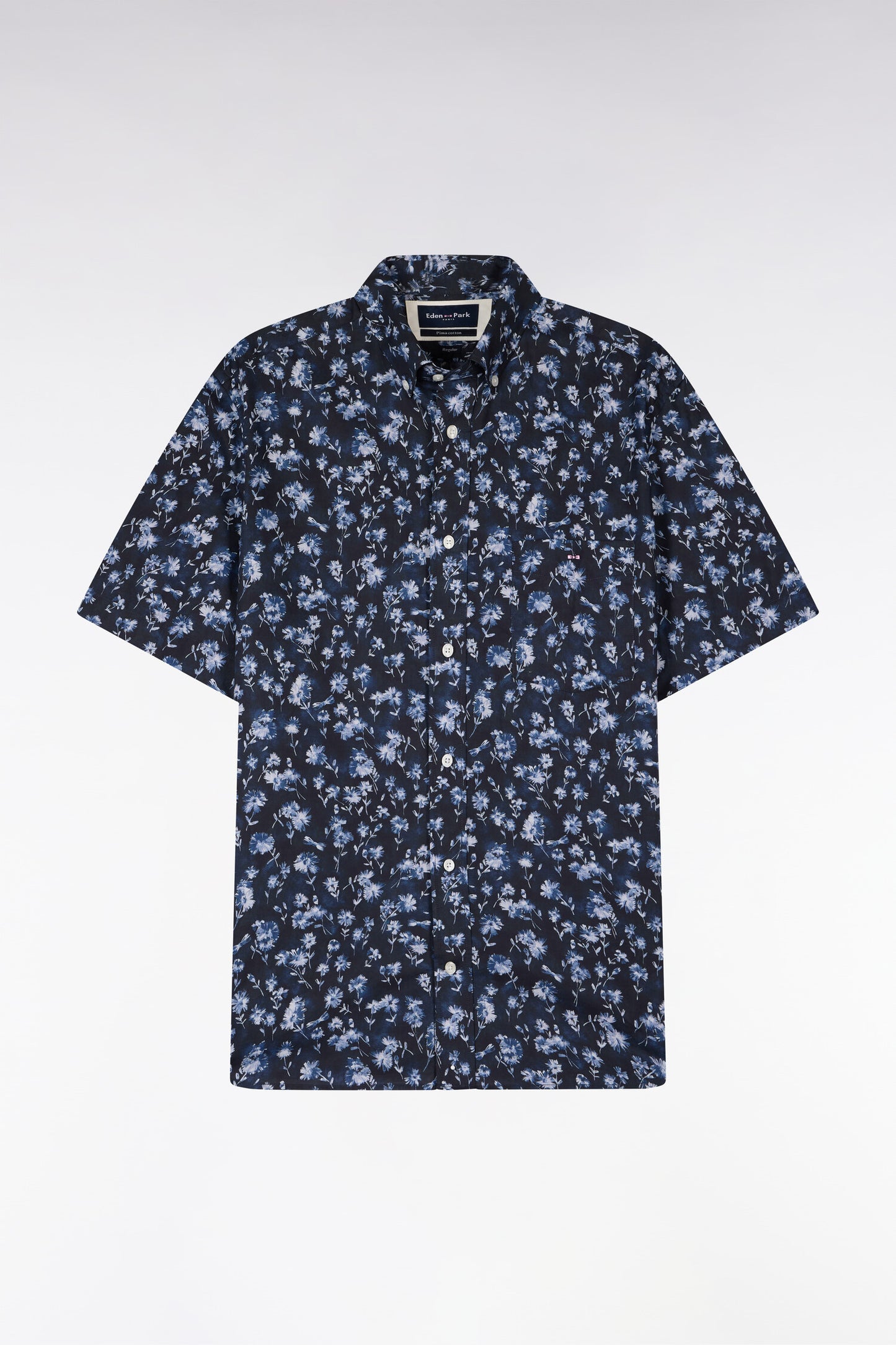 Chemise à manches courtes en coton Pima marine à motif floral
