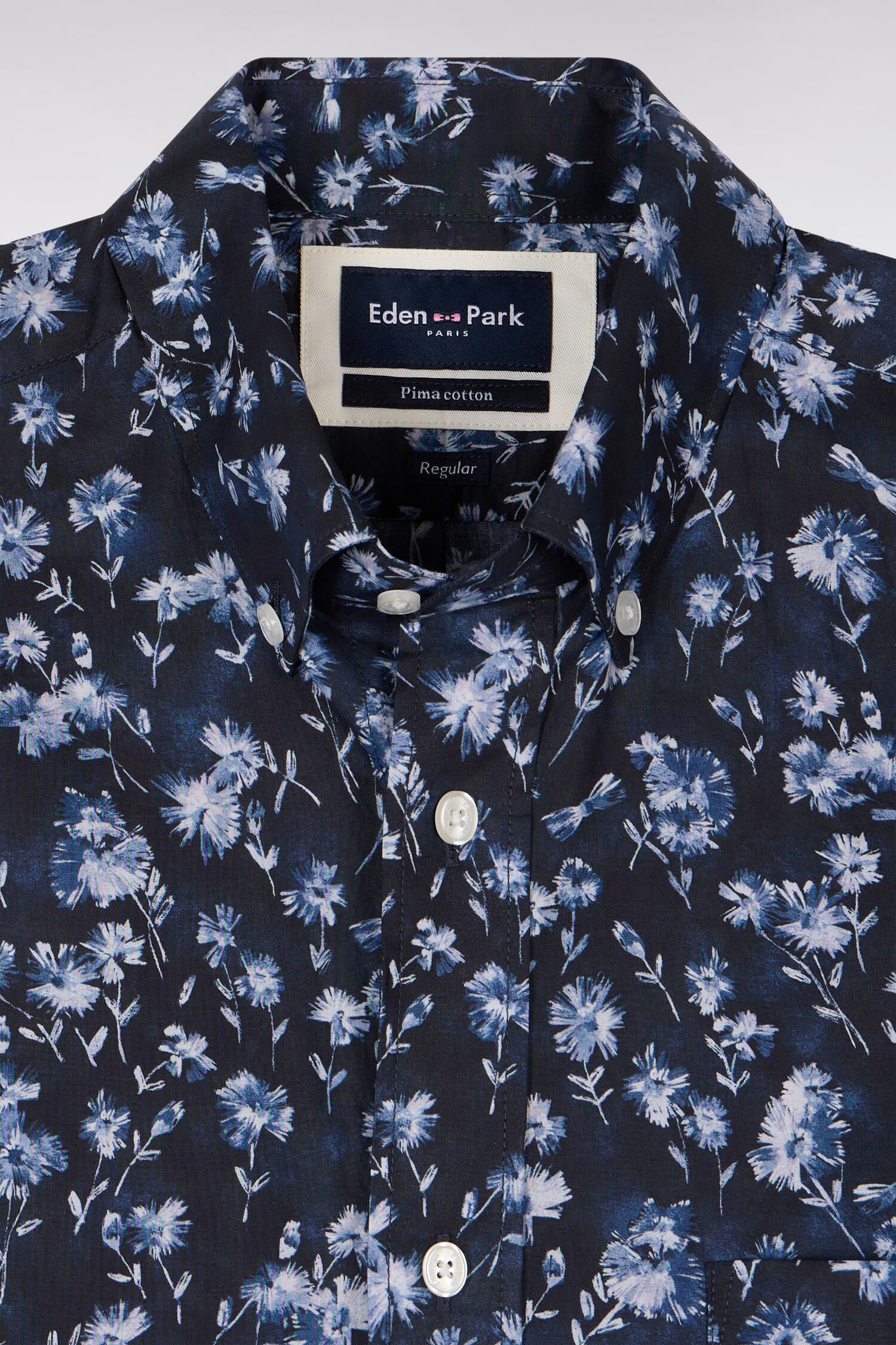 Chemise à manches courtes en coton Pima marine à motif floral