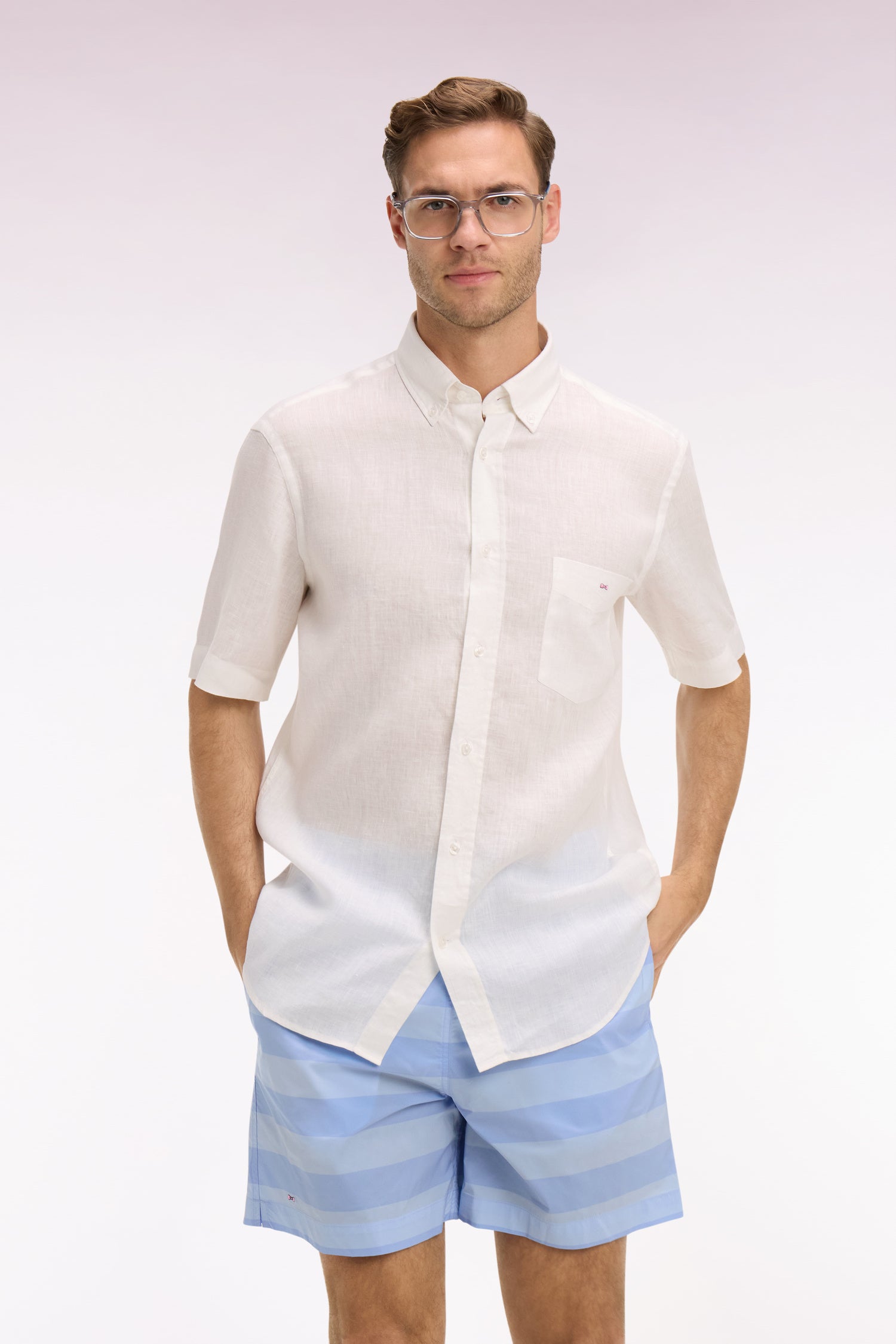 Chemise à manches courtes en lin blanc