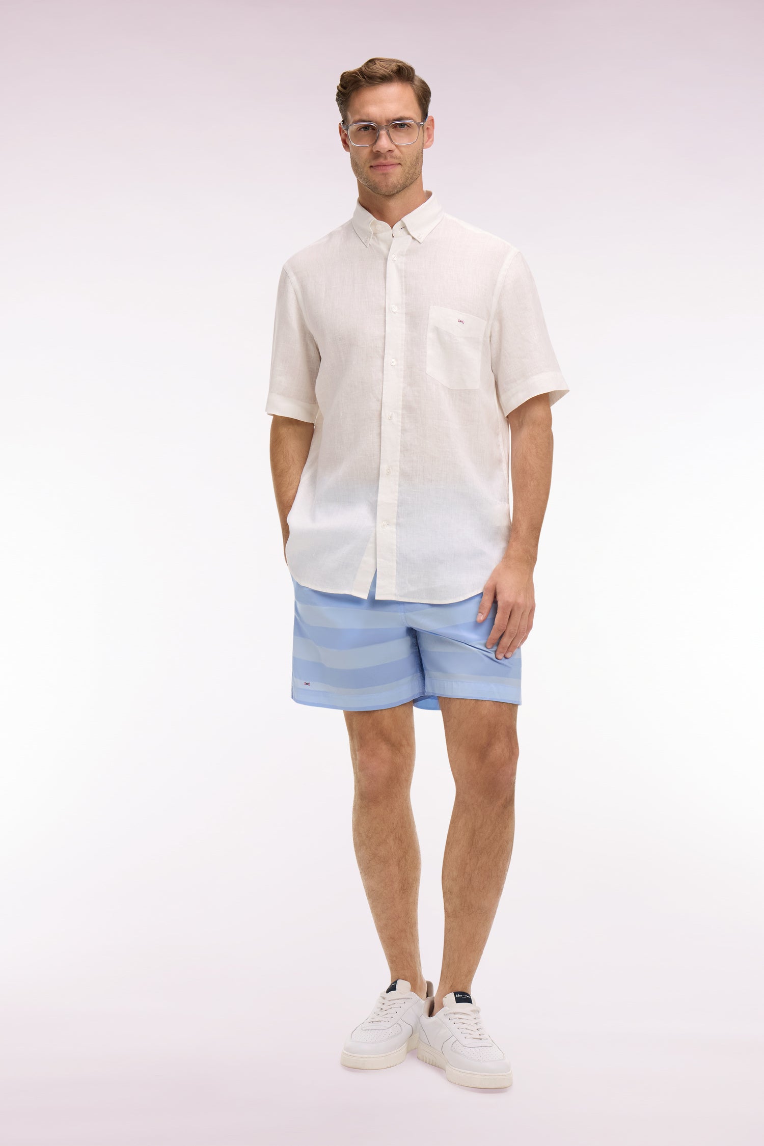 Chemise à manches courtes en lin blanc