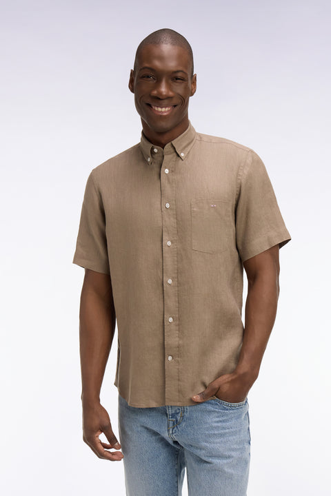 Chemise à manches courtes en lin kaki - Image 3