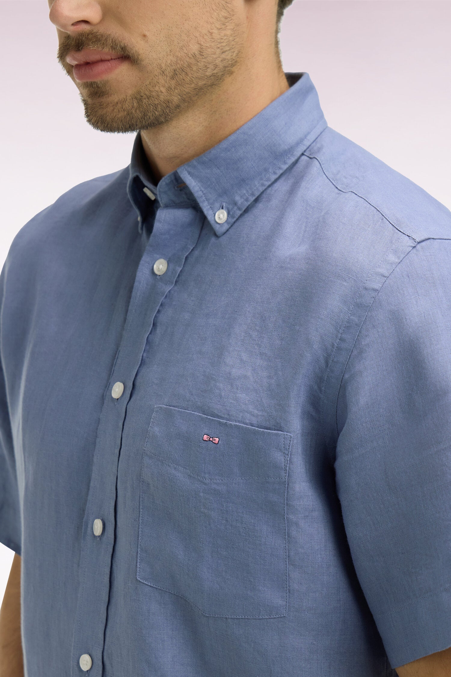 Chemise à manches courtes en lin bleu