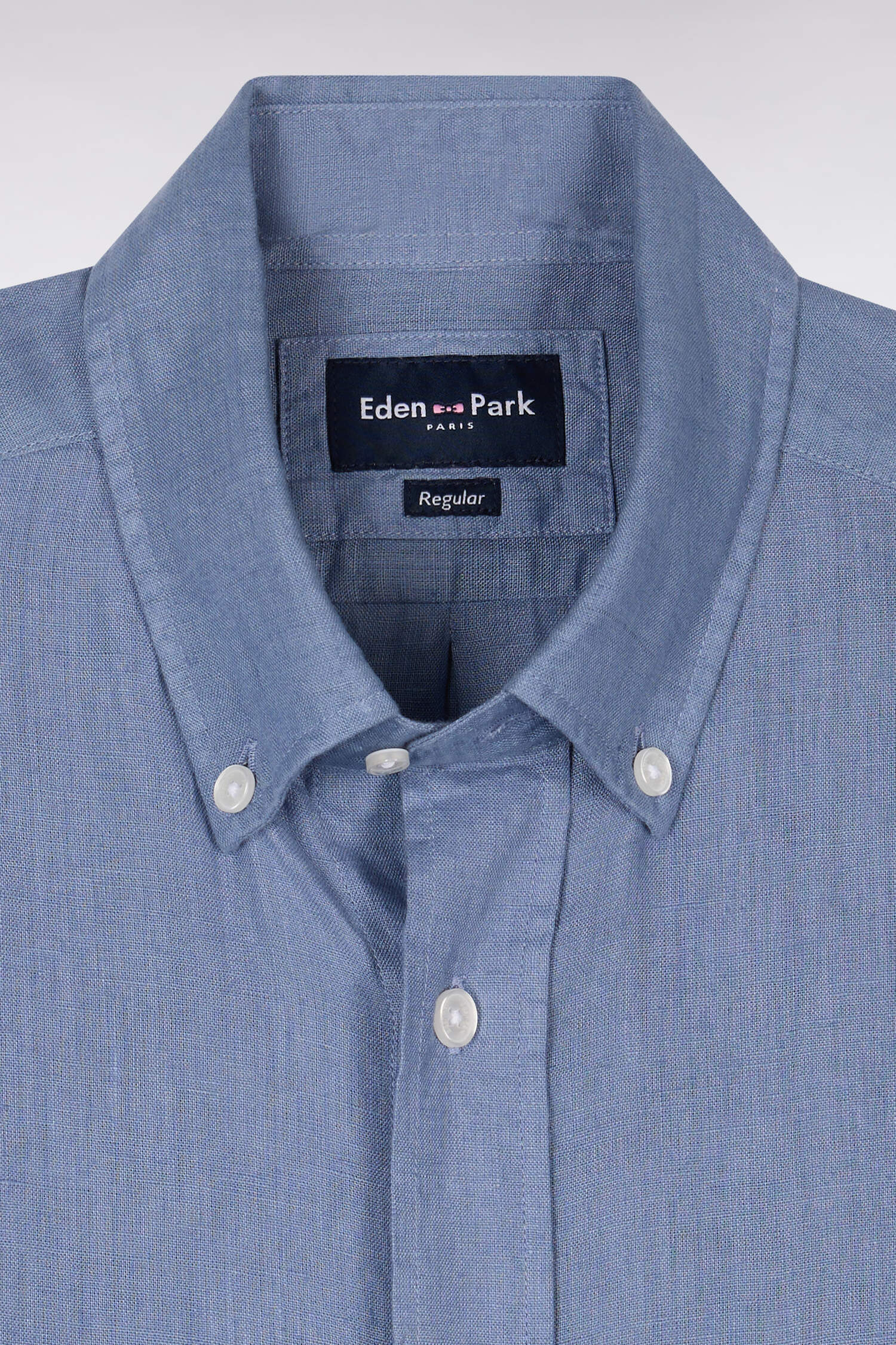 Chemise à manches courtes en lin bleu