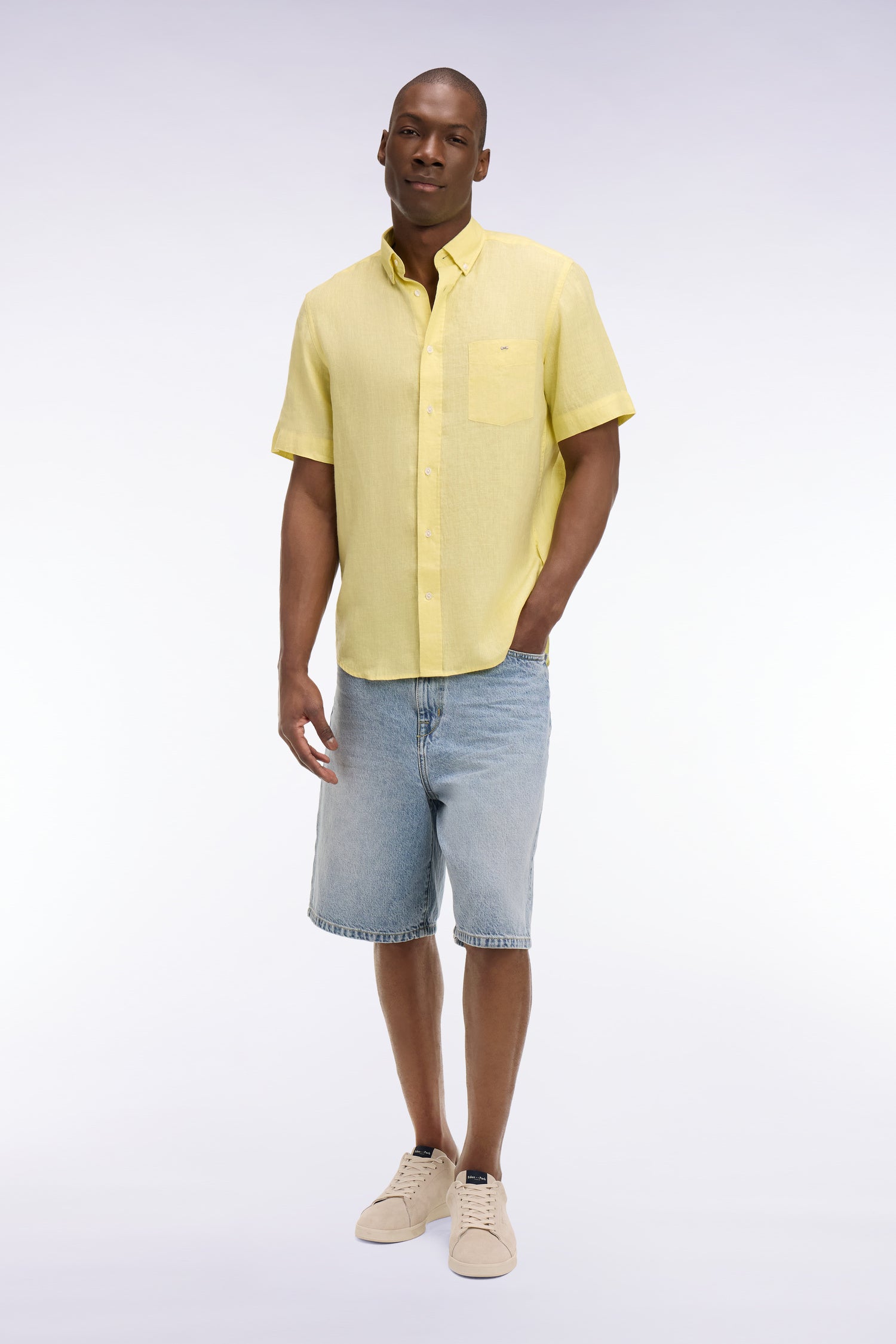 Chemise à manches courtes en lin jaune