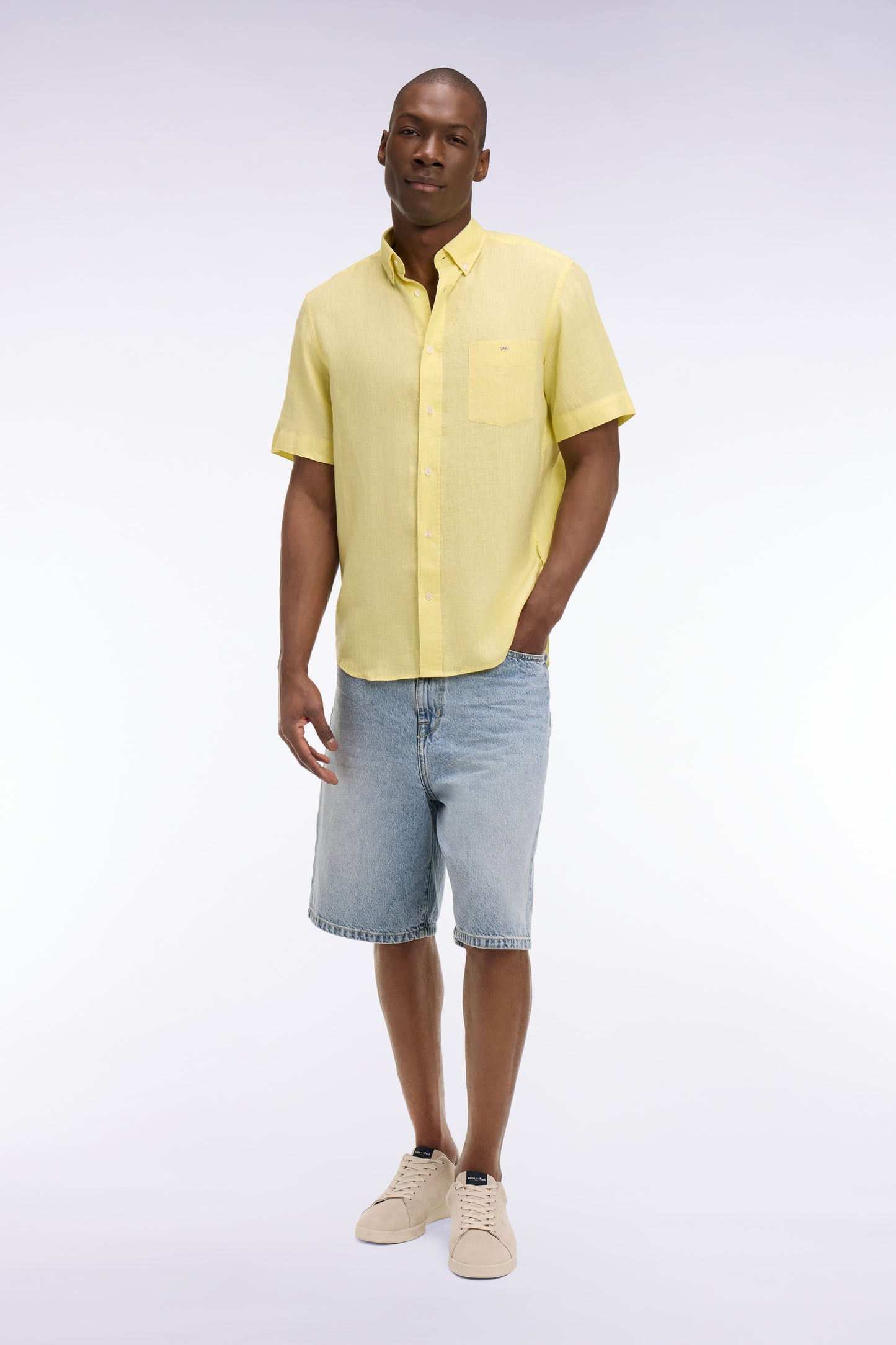 Chemise à manches courtes en lin jaune