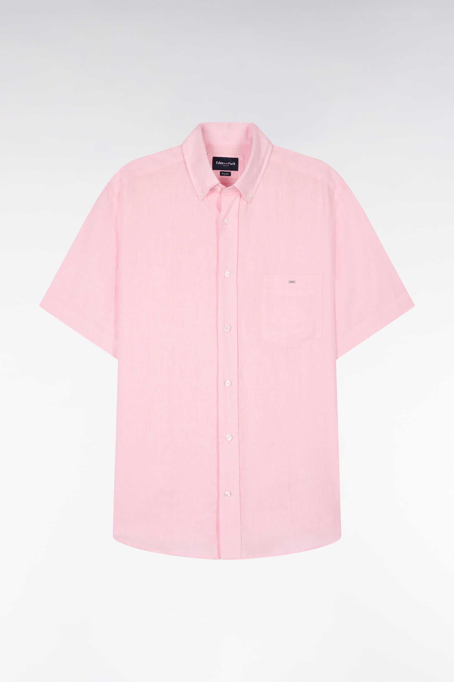 Chemise à manches courtes en lin rose clair