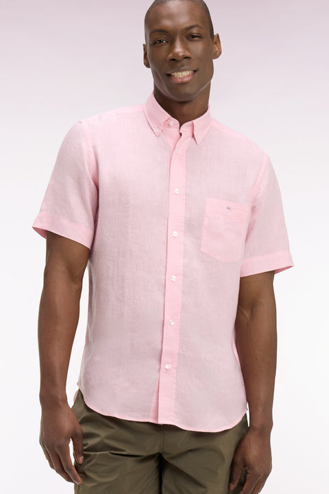 Chemise à manches courtes en lin rose clair - Image 1