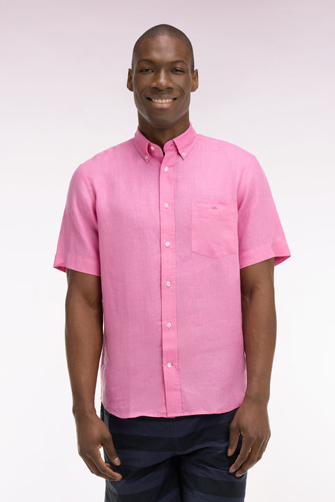 Chemise à manches courtes en lin rose - Image 3