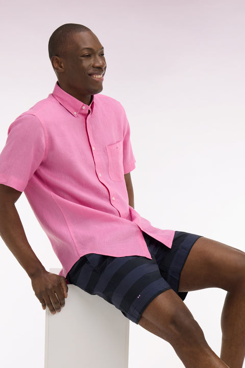 Chemise à manches courtes en lin rose - Image 1