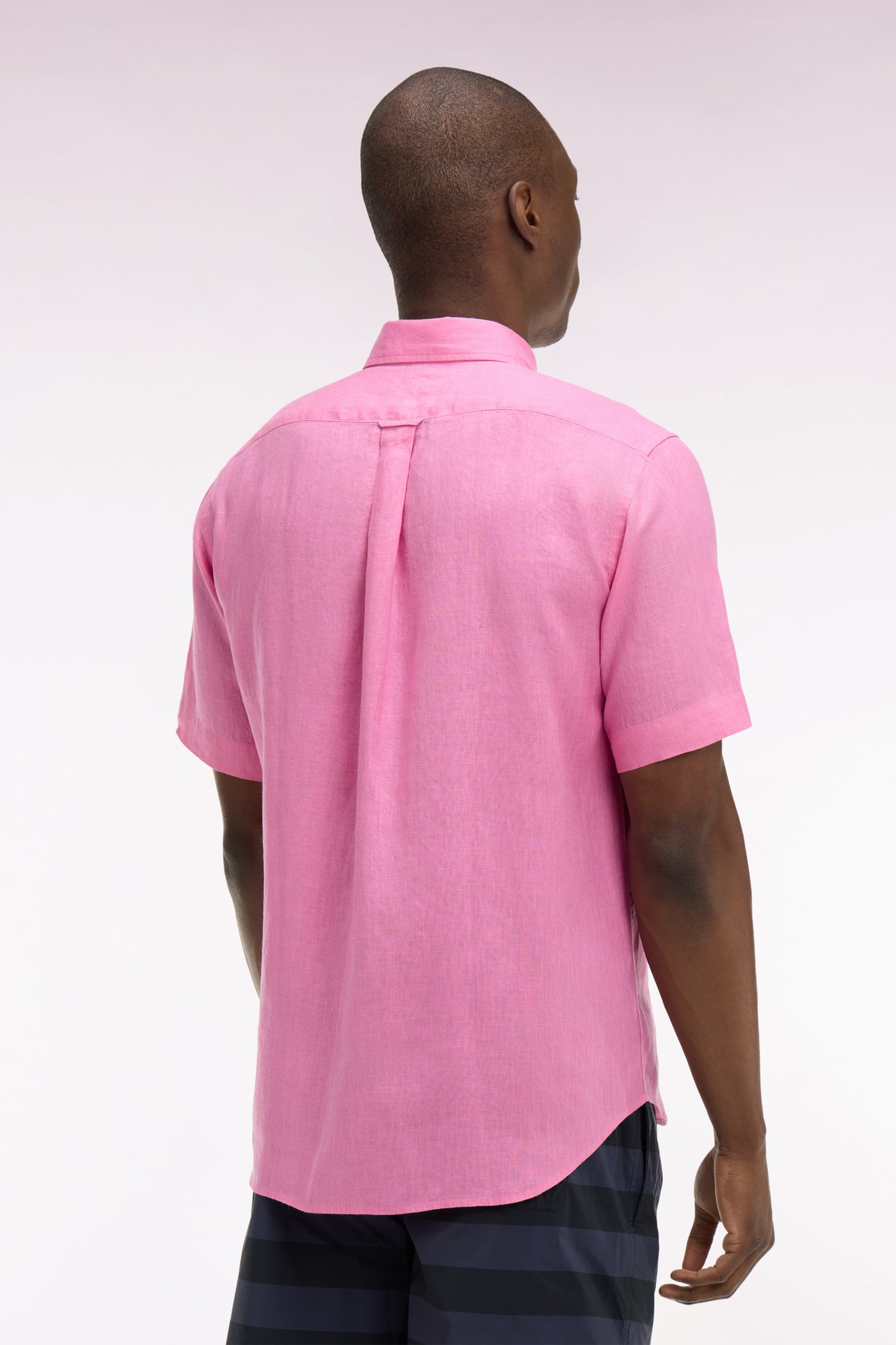 Chemise à manches courtes en lin rose