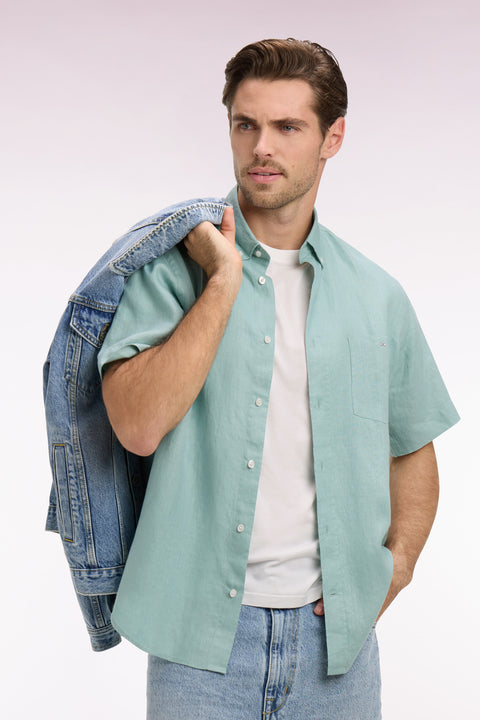 Chemise à manches courtes en lin vert d'eau - Image 1