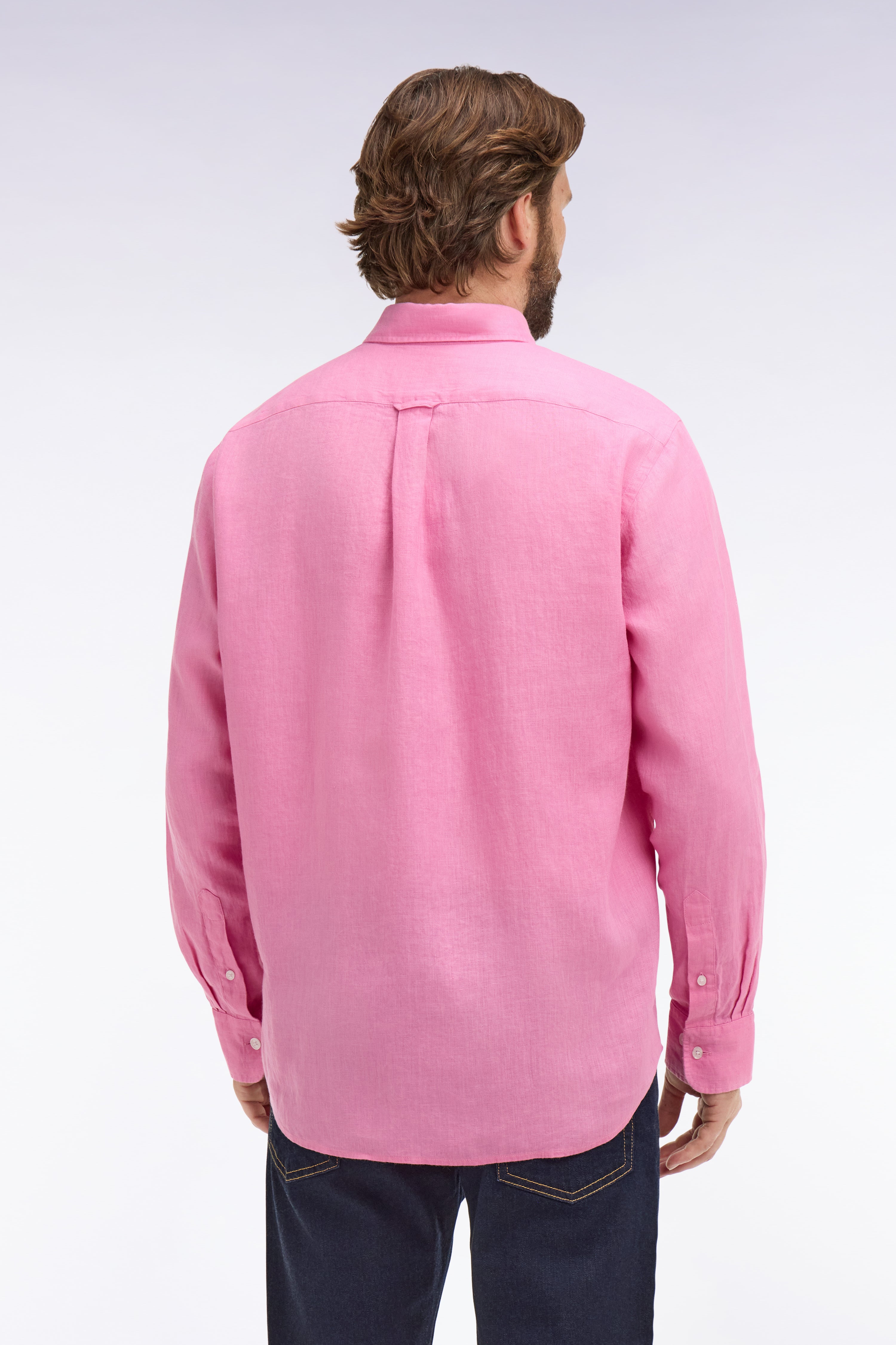 Chemise droite en lin rose