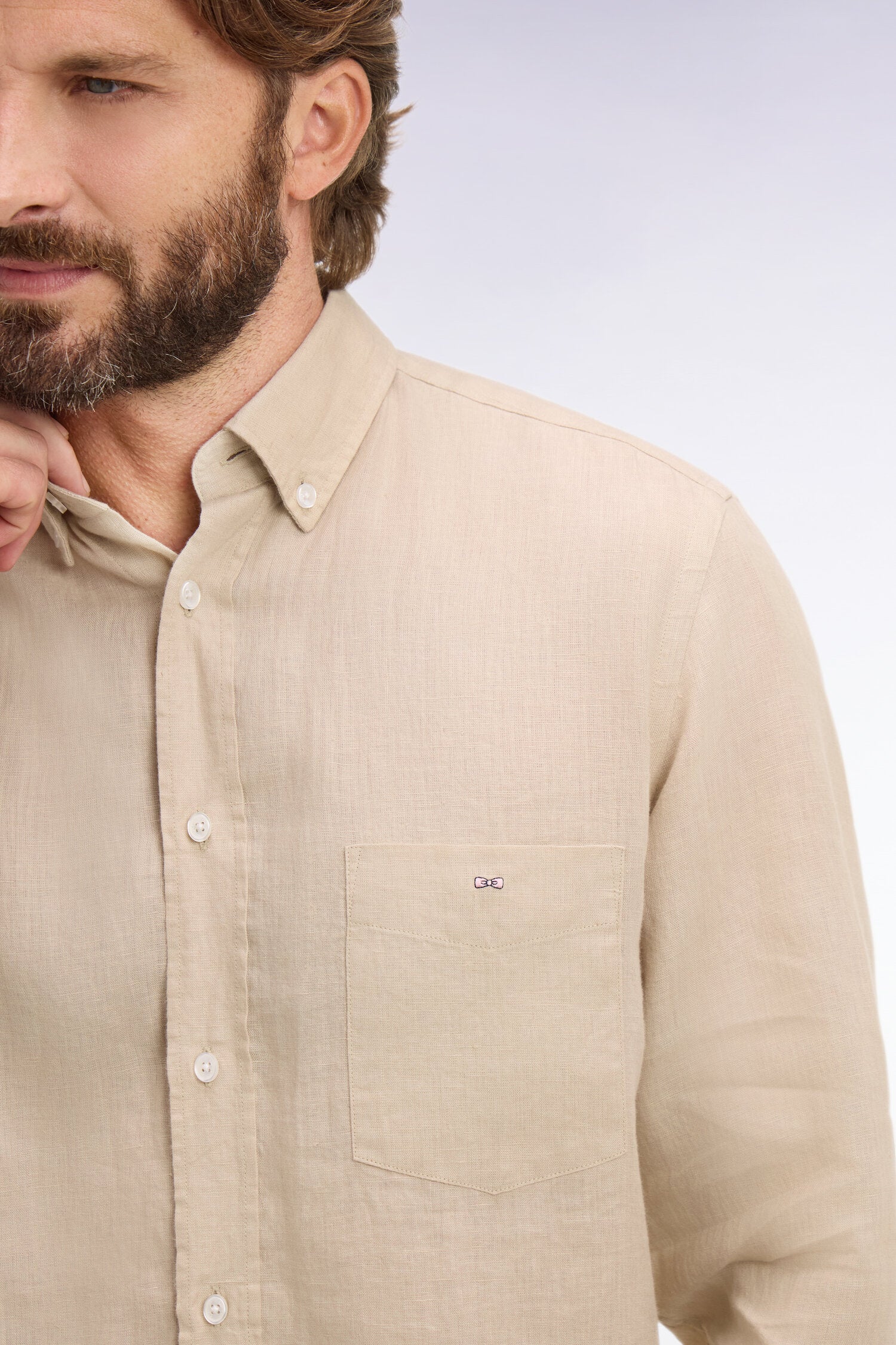Chemise droite en lin beige