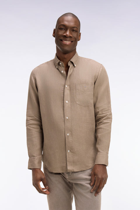 Chemise en lin beige coupe droite - Image 3