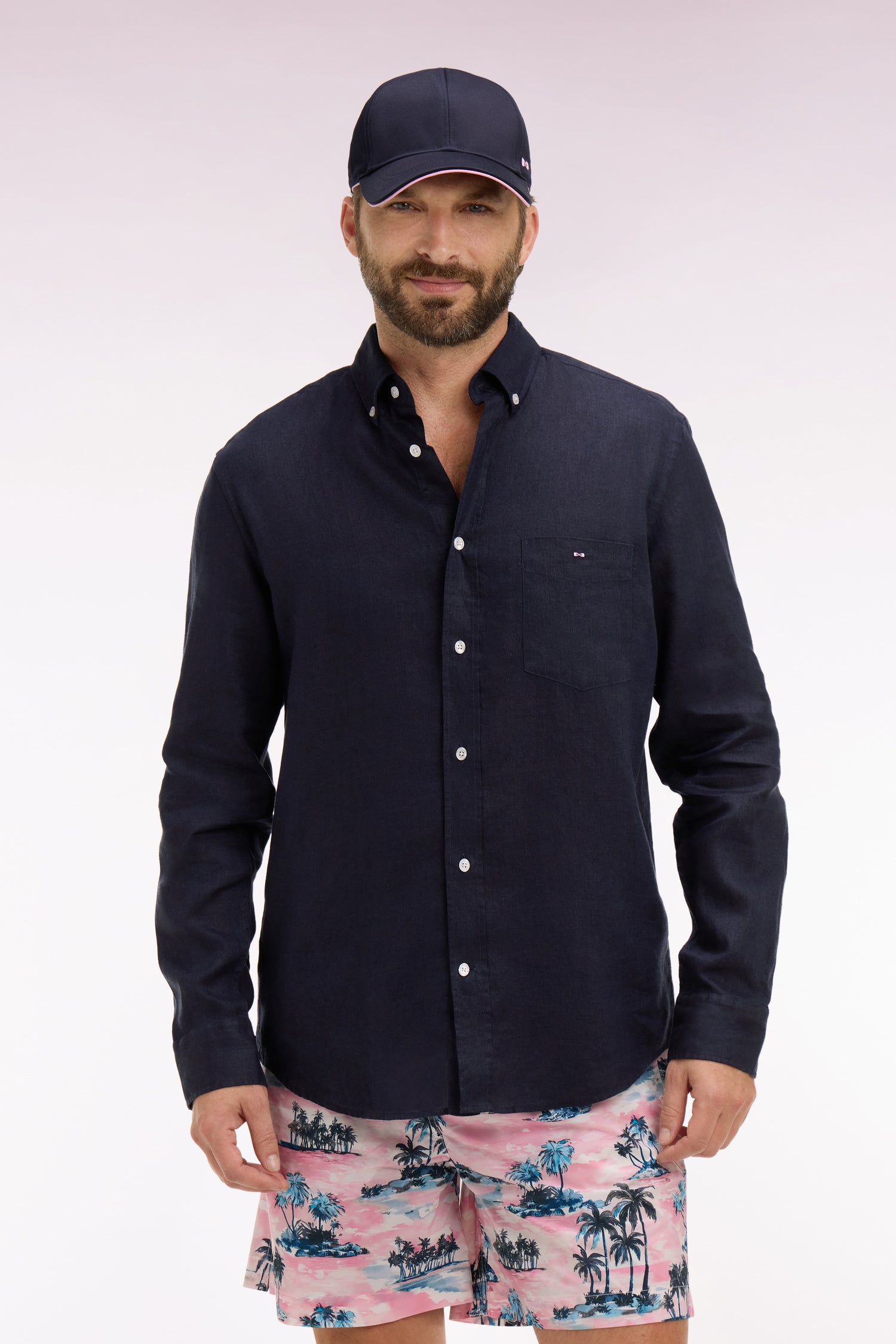 Chemise droite en lin marine