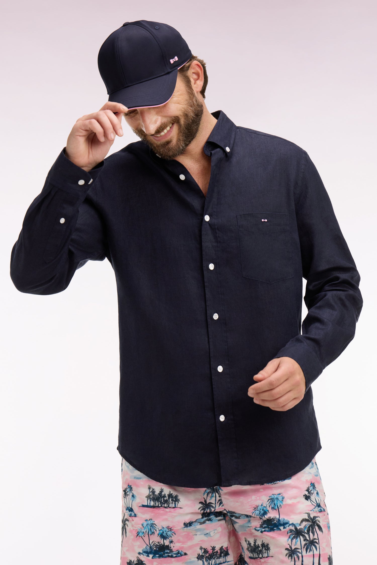 Chemise droite en lin marine