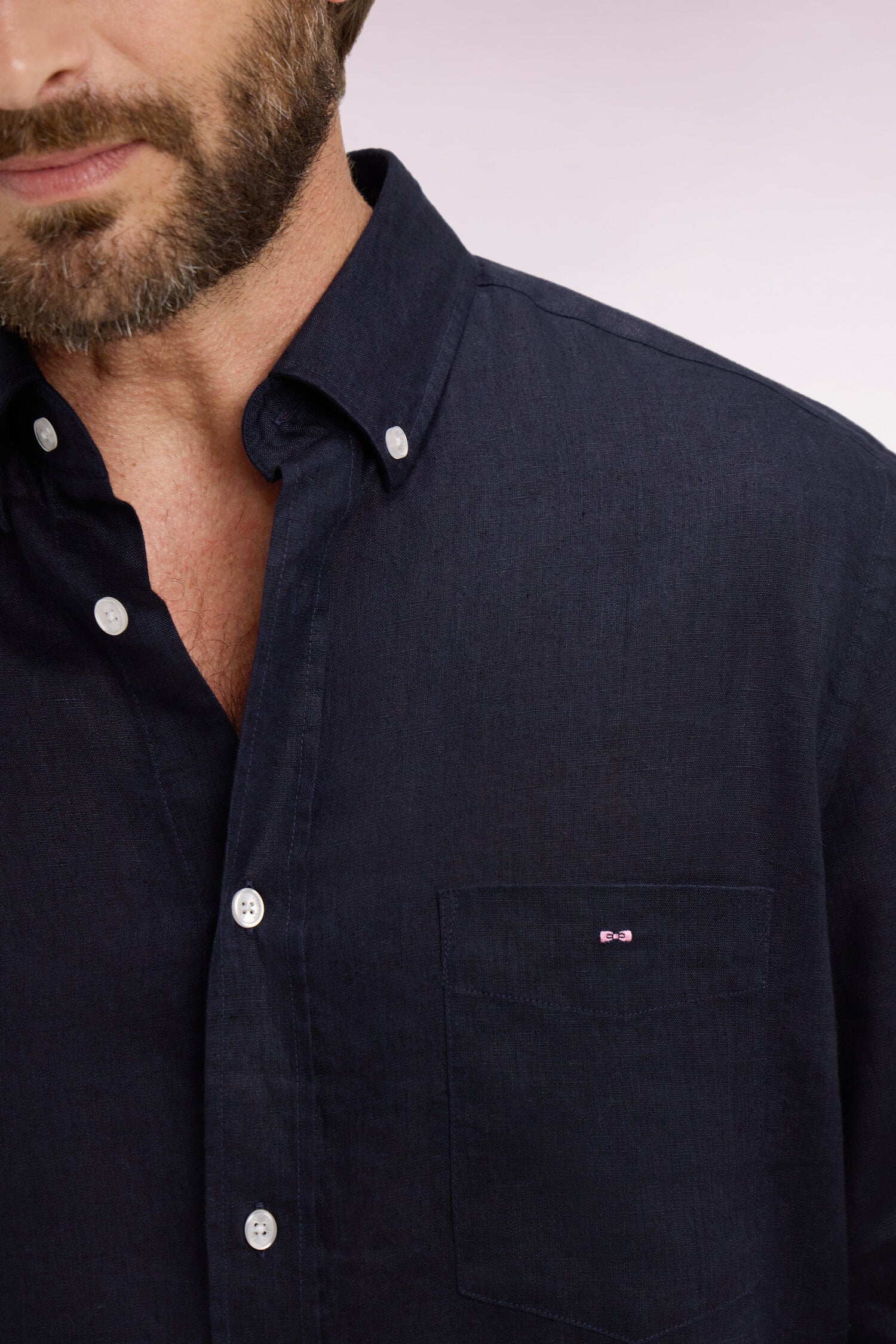 Chemise droite en lin marine