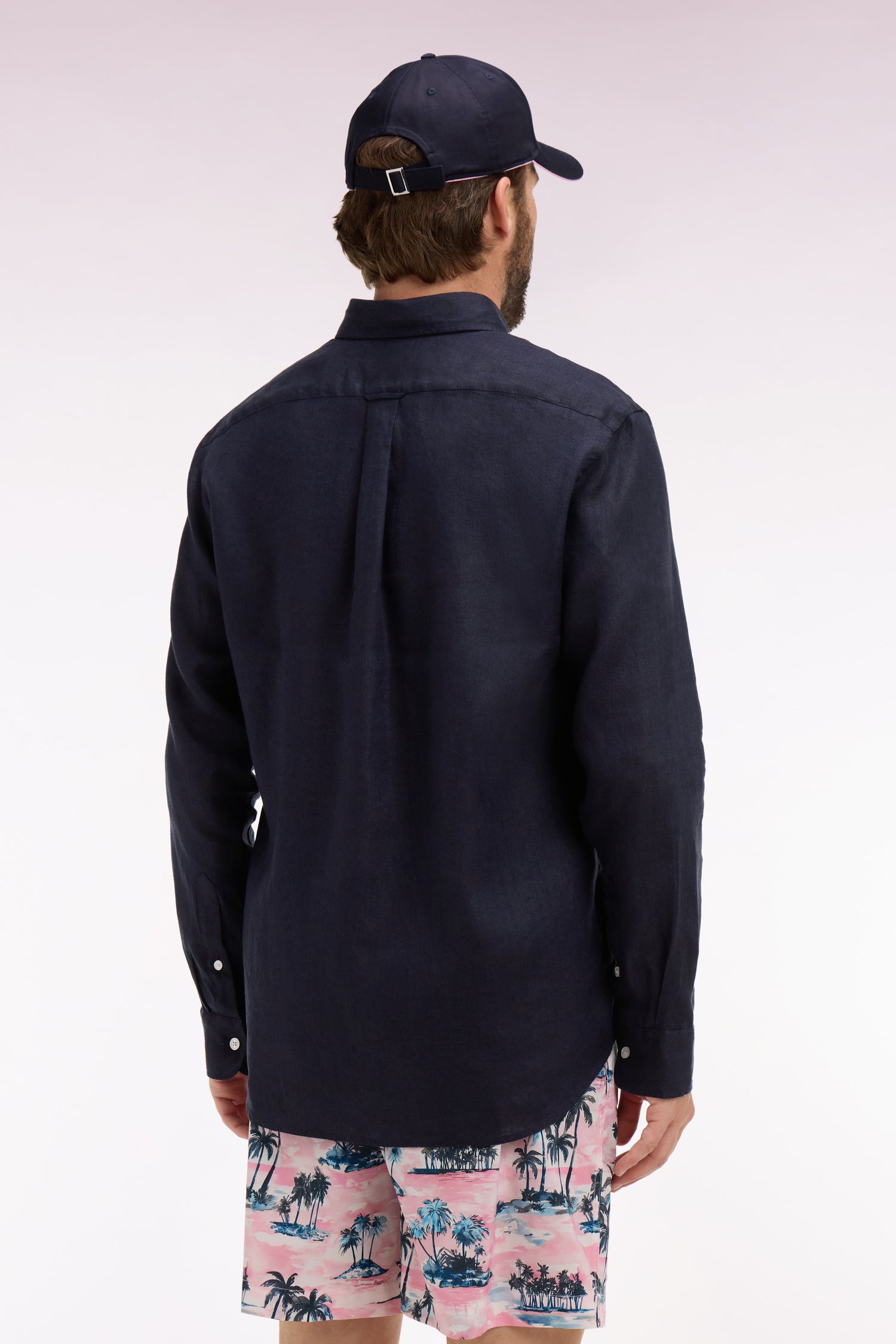 Chemise droite en lin marine