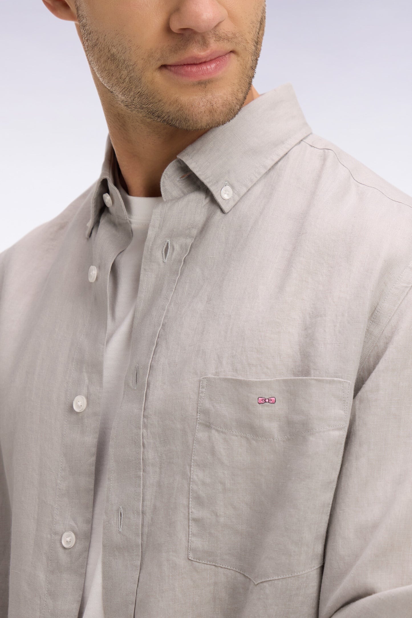 Chemise droite en lin gris