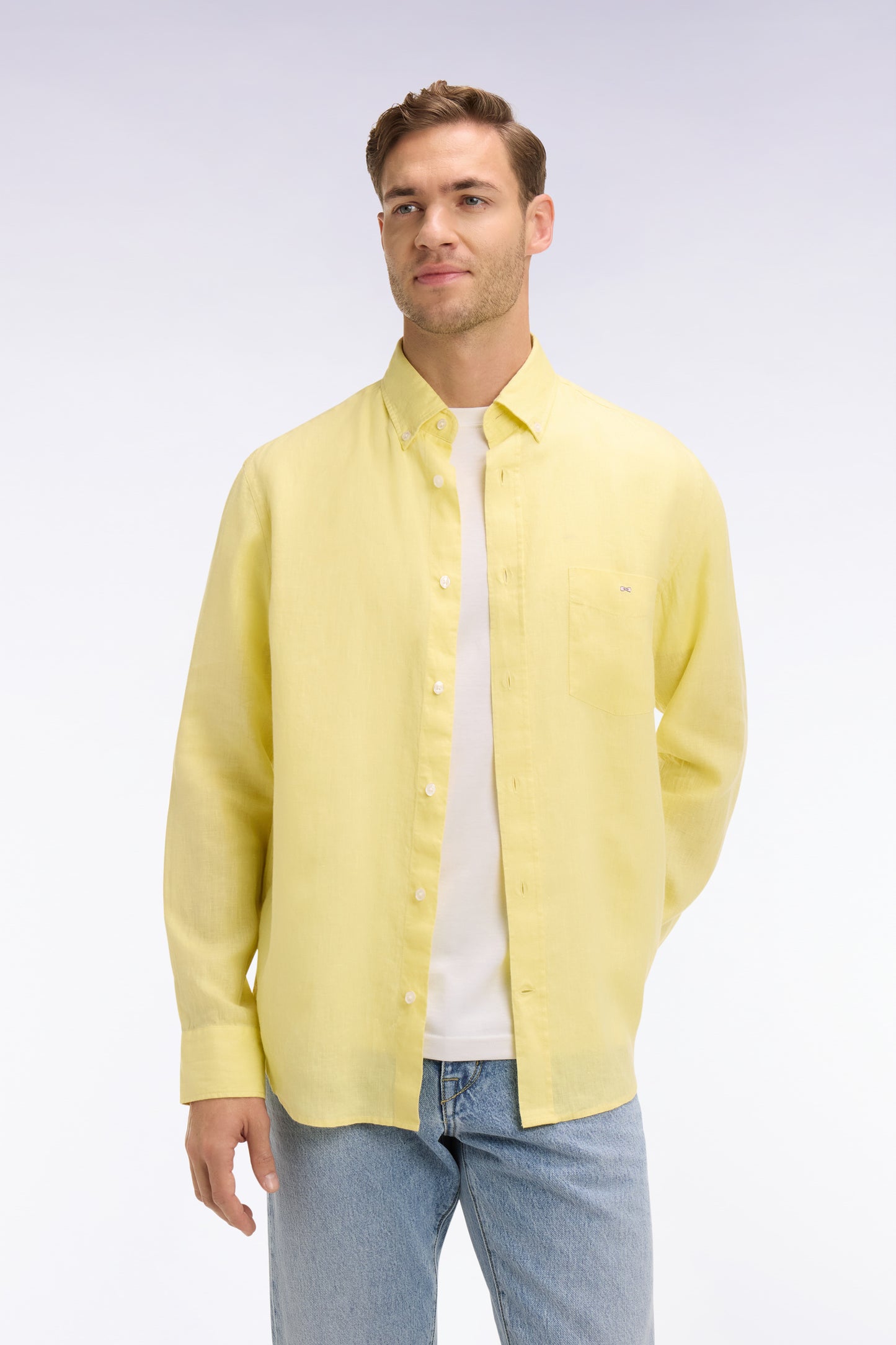 Chemise droite en lin jaune
