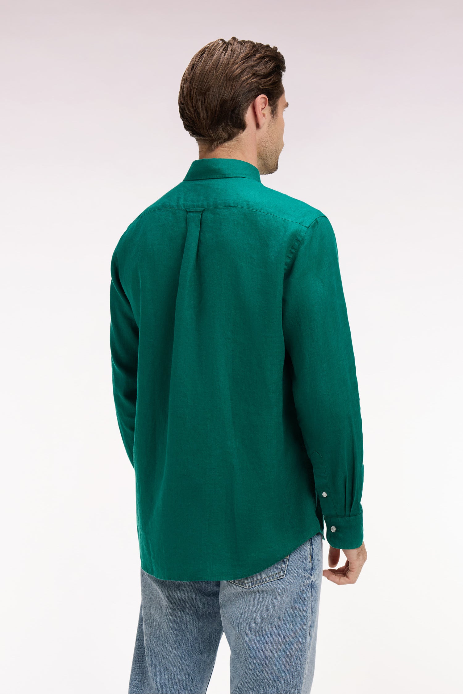 Chemise droite en lin vert menthe