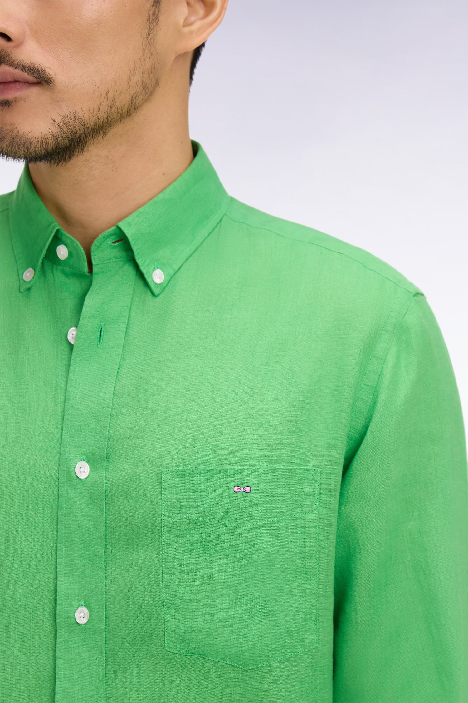 camisa recto en lino verde