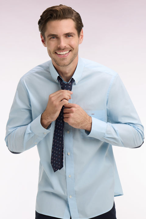 Chemise en coton bleu ciel à coudières imprimées - Image 1