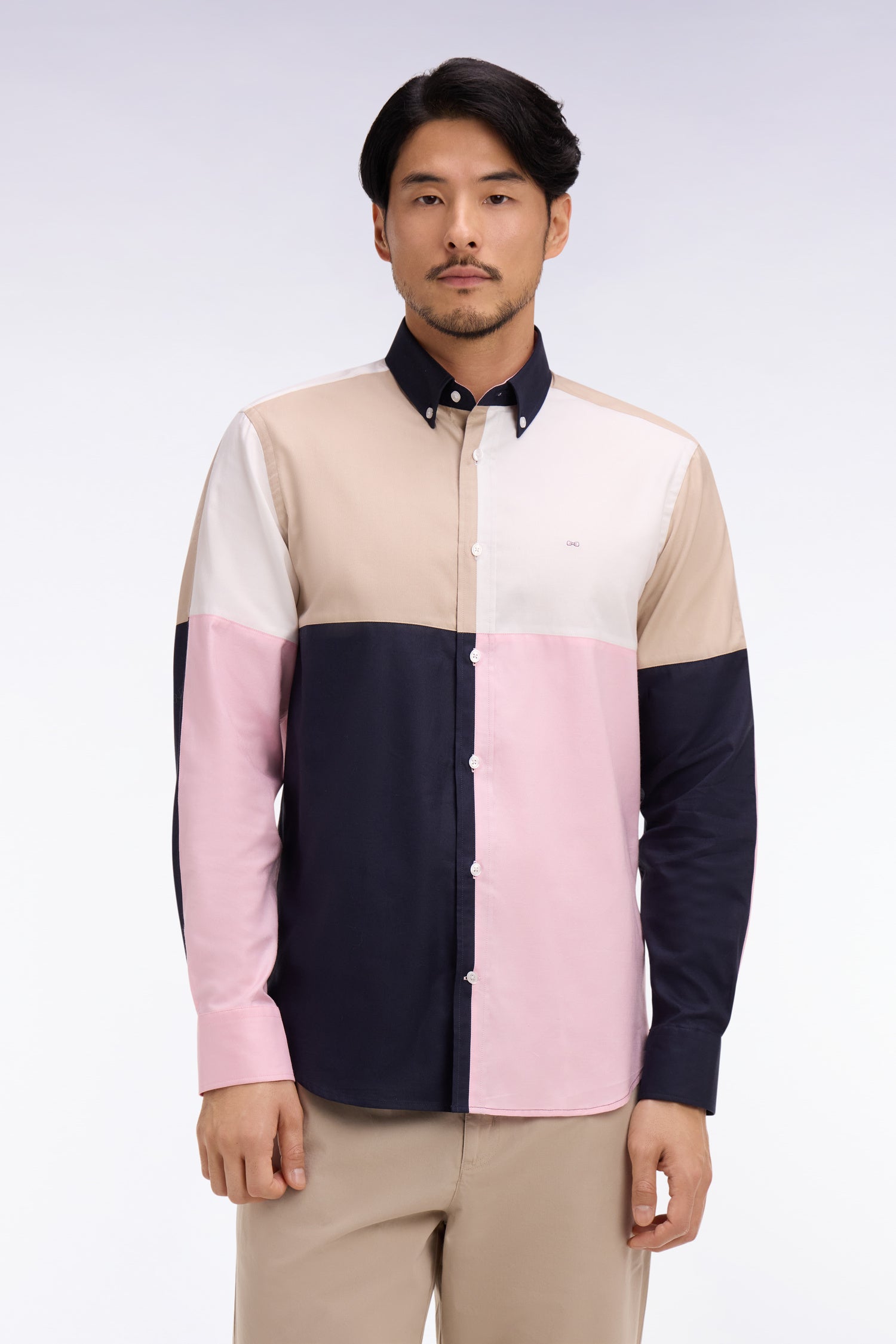 camisa en algodón rosa color block