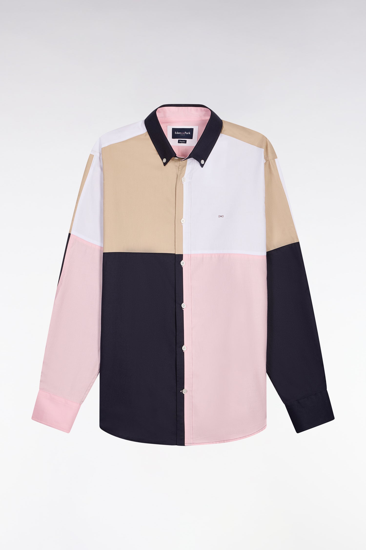 camisa en algodón rosa color block