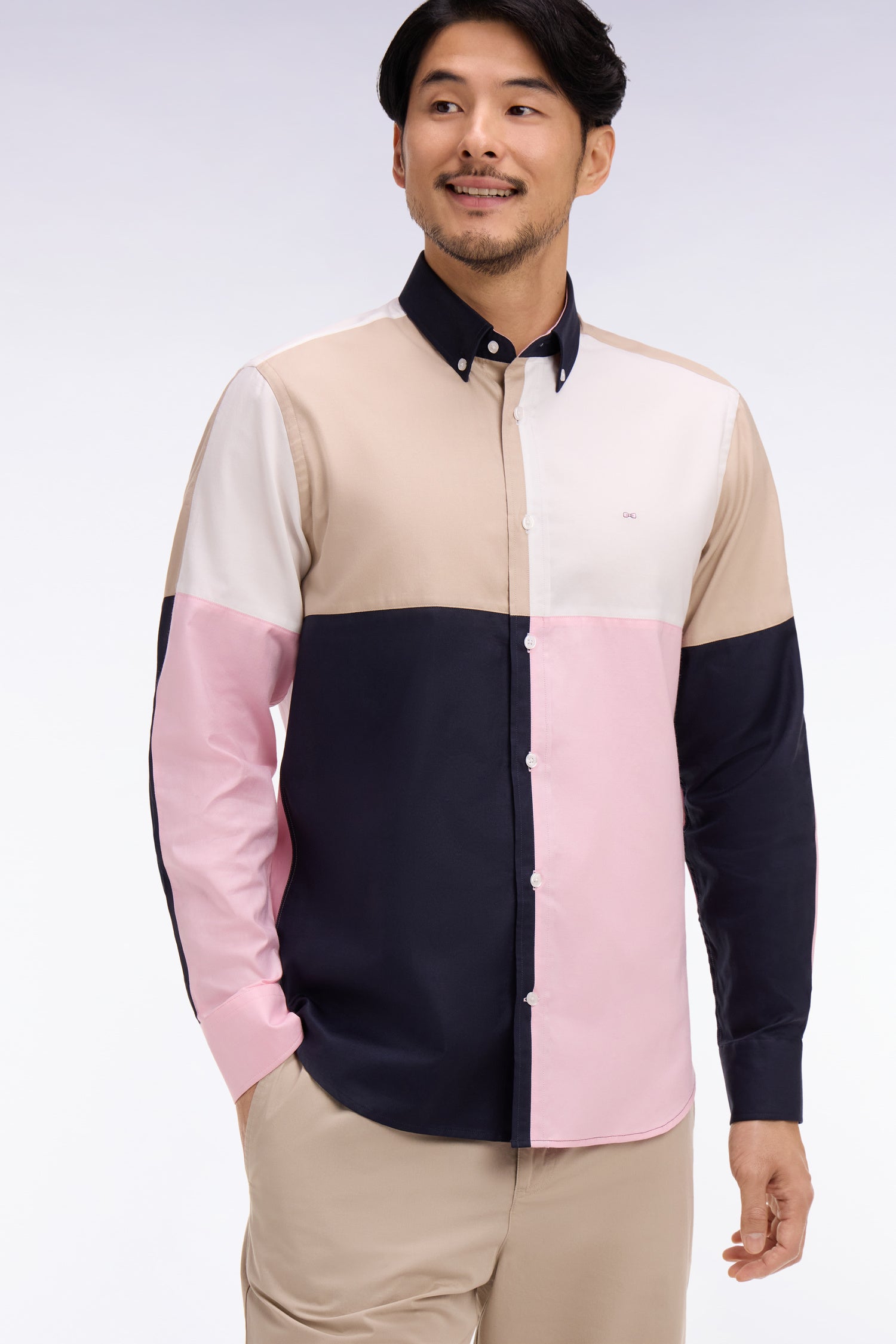 camisa en algodón rosa color block