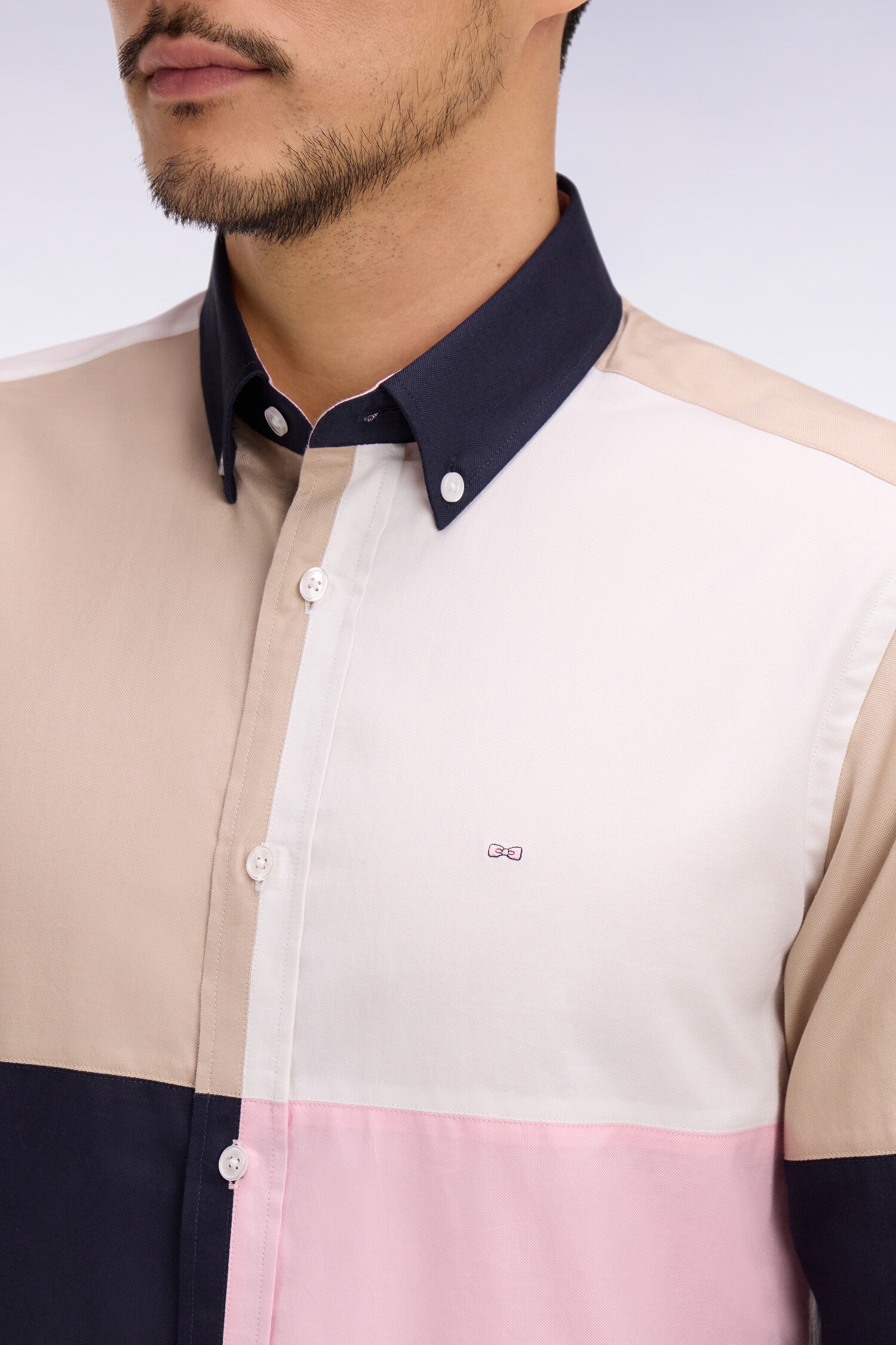 camisa en algodón rosa color block