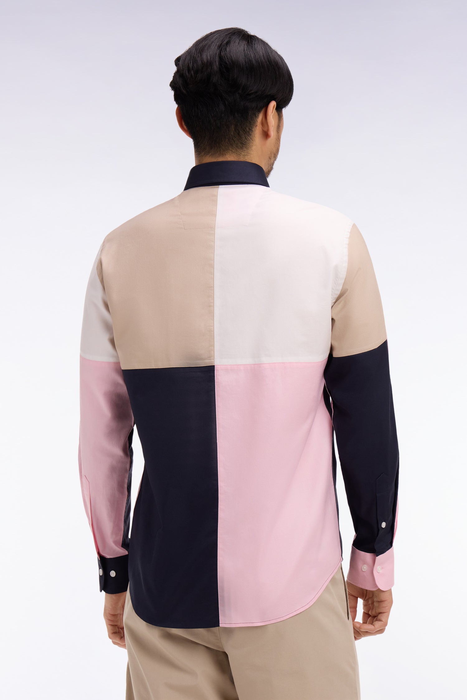 camisa en algodón rosa color block
