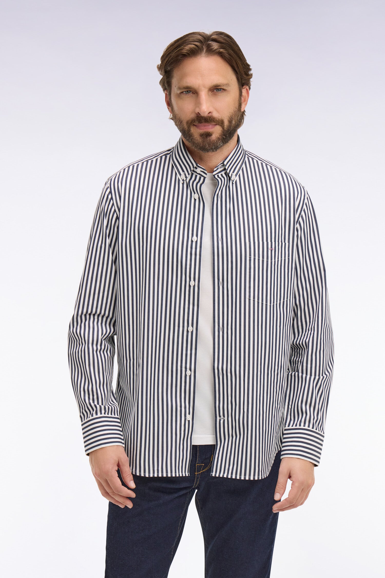 shirt in cotton navy striped bâtons