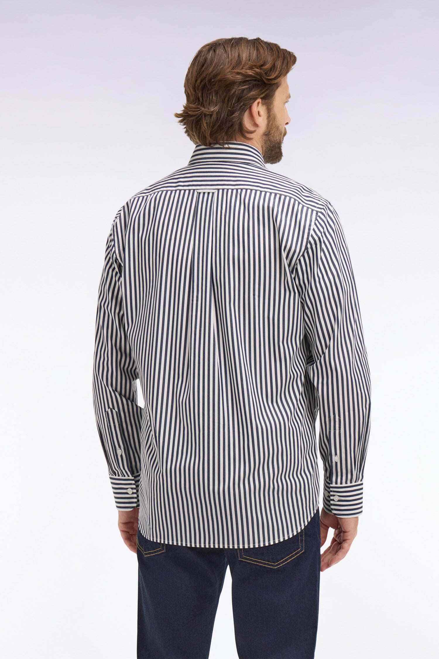 camicia in cotone blu navy a righe bâtons