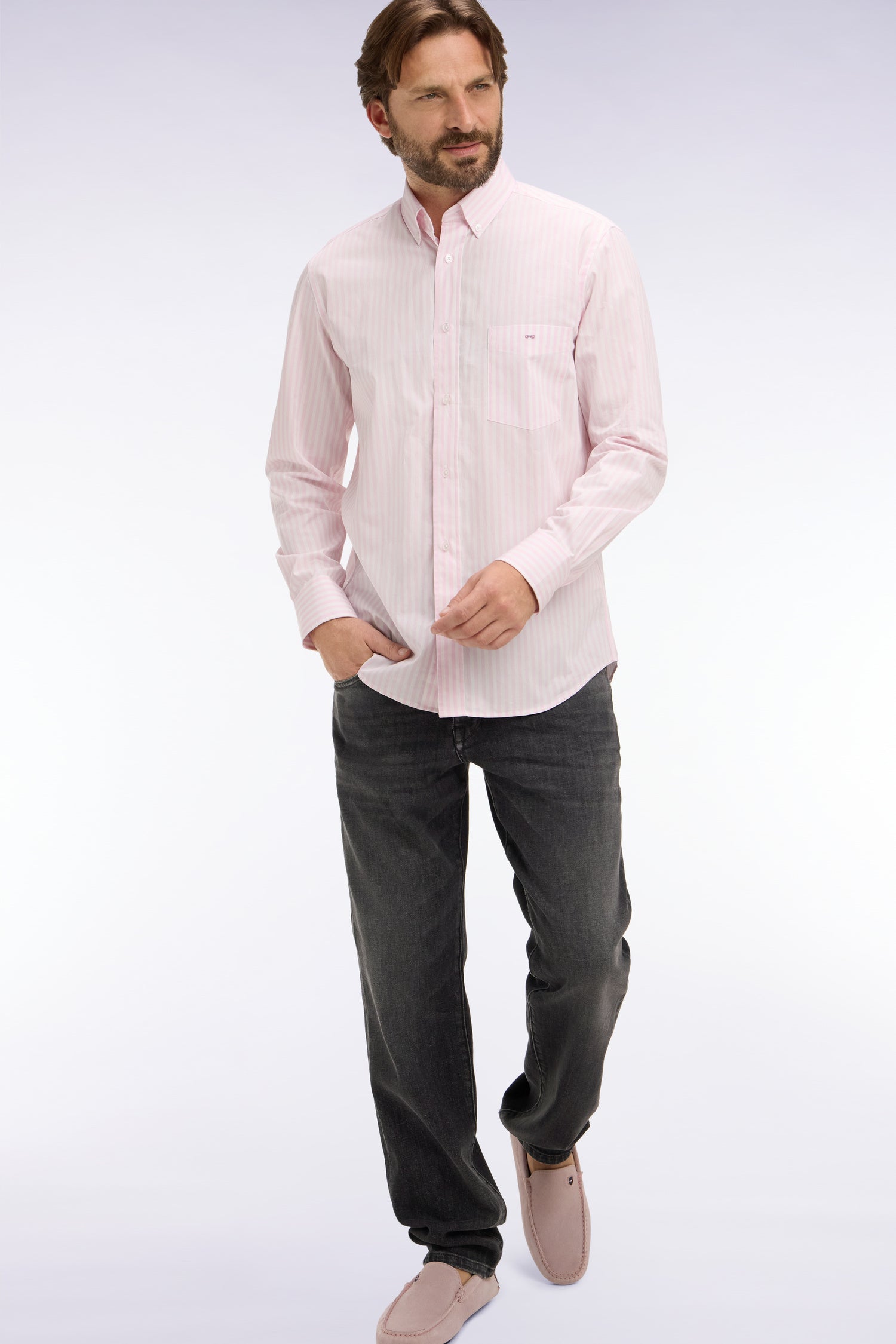 camisa en algodón rosa a rayas bâtons