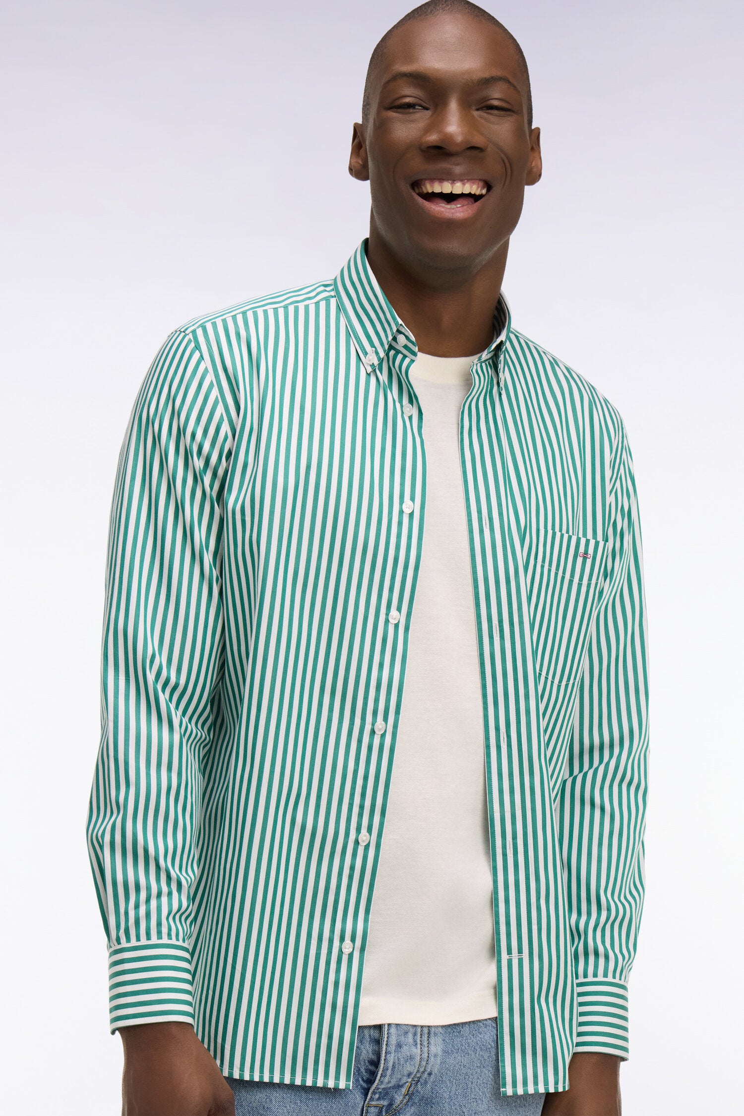 Chemise en coton vert à rayures bâtons