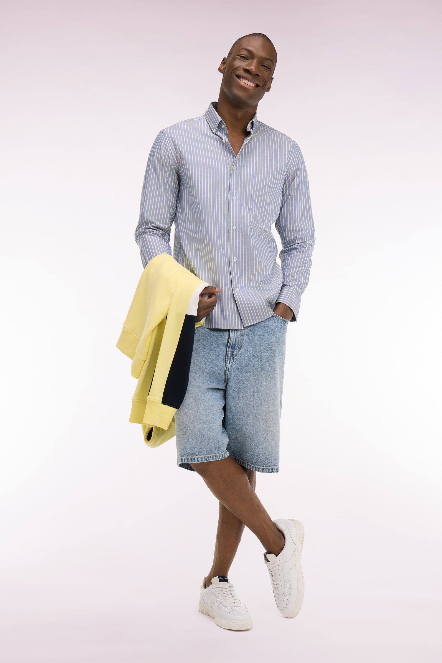Chemise en coton pinpoint à rayures jaunes coupe regular