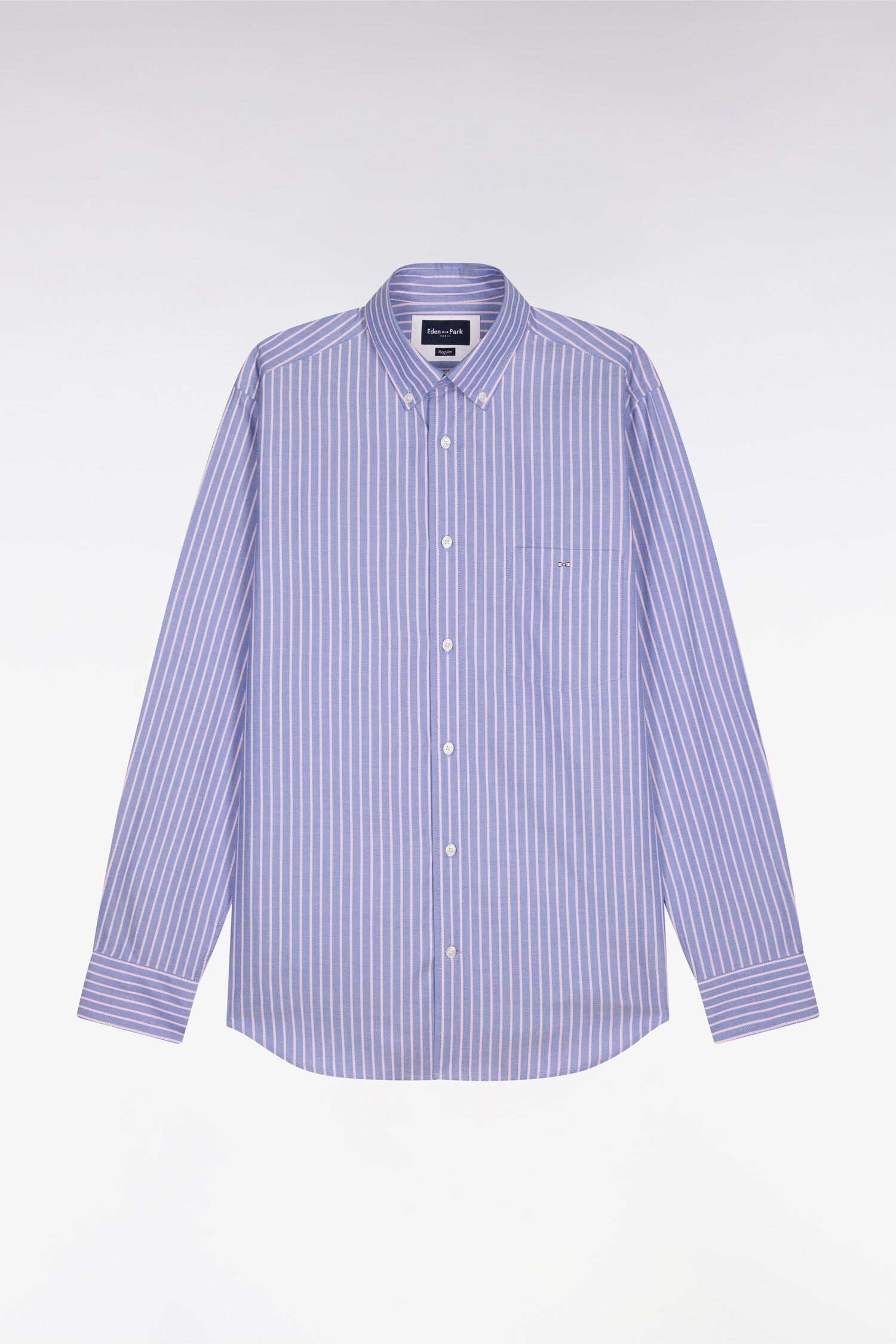 Chemise en coton pinpoint à rayures roses coupe regular