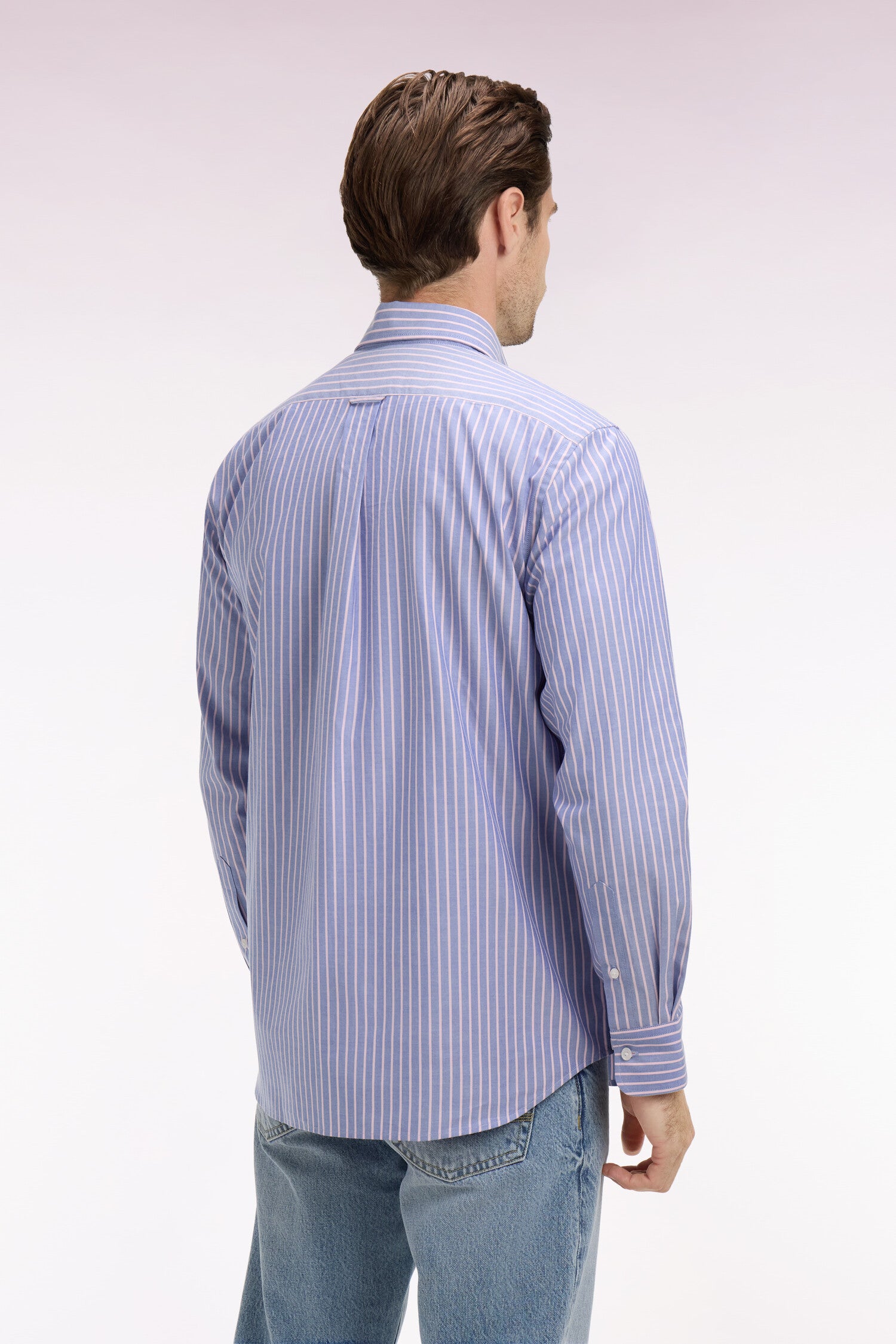 Chemise en coton pinpoint à rayures roses coupe regular