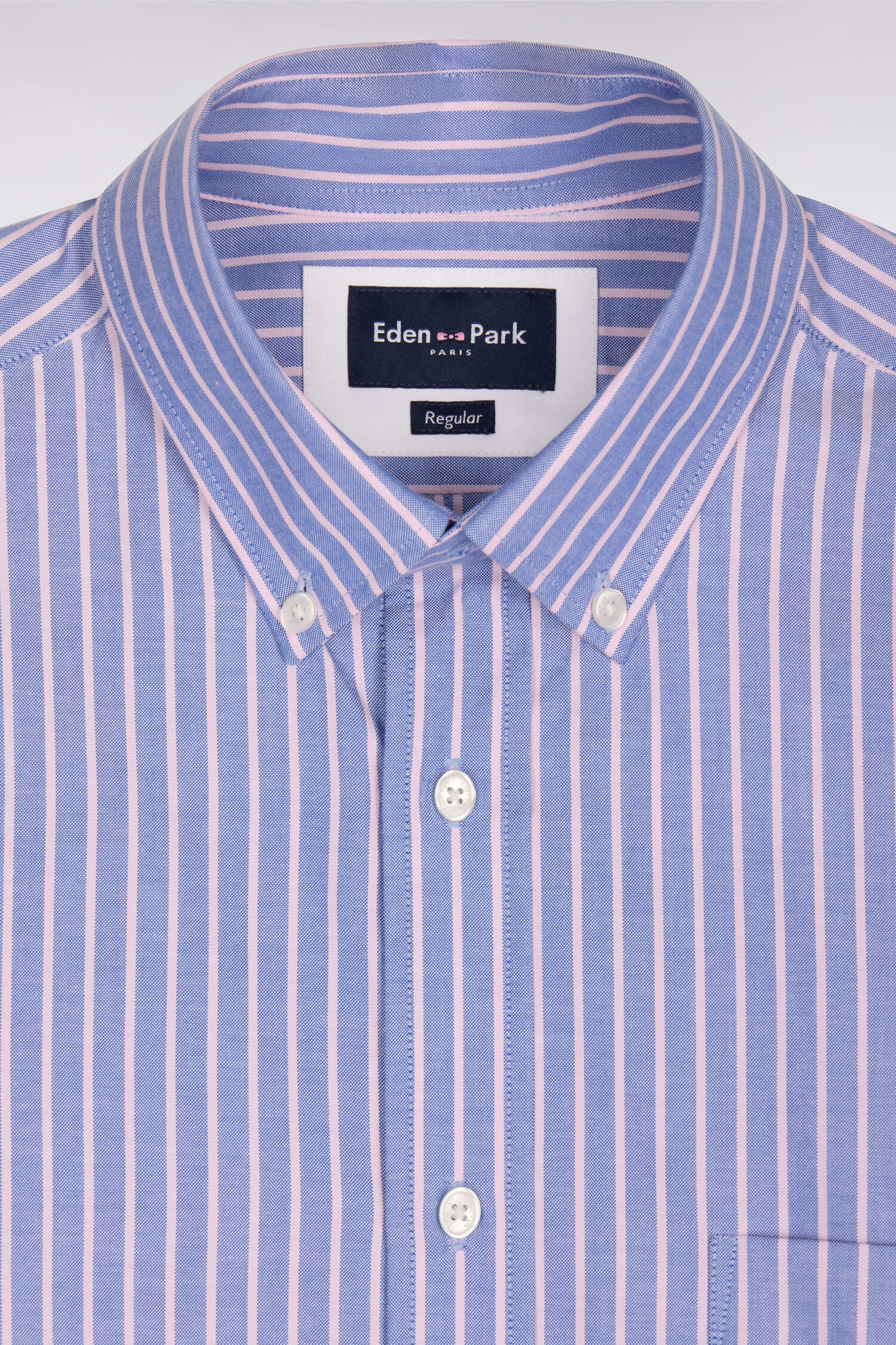 Chemise en coton pinpoint à rayures roses coupe regular