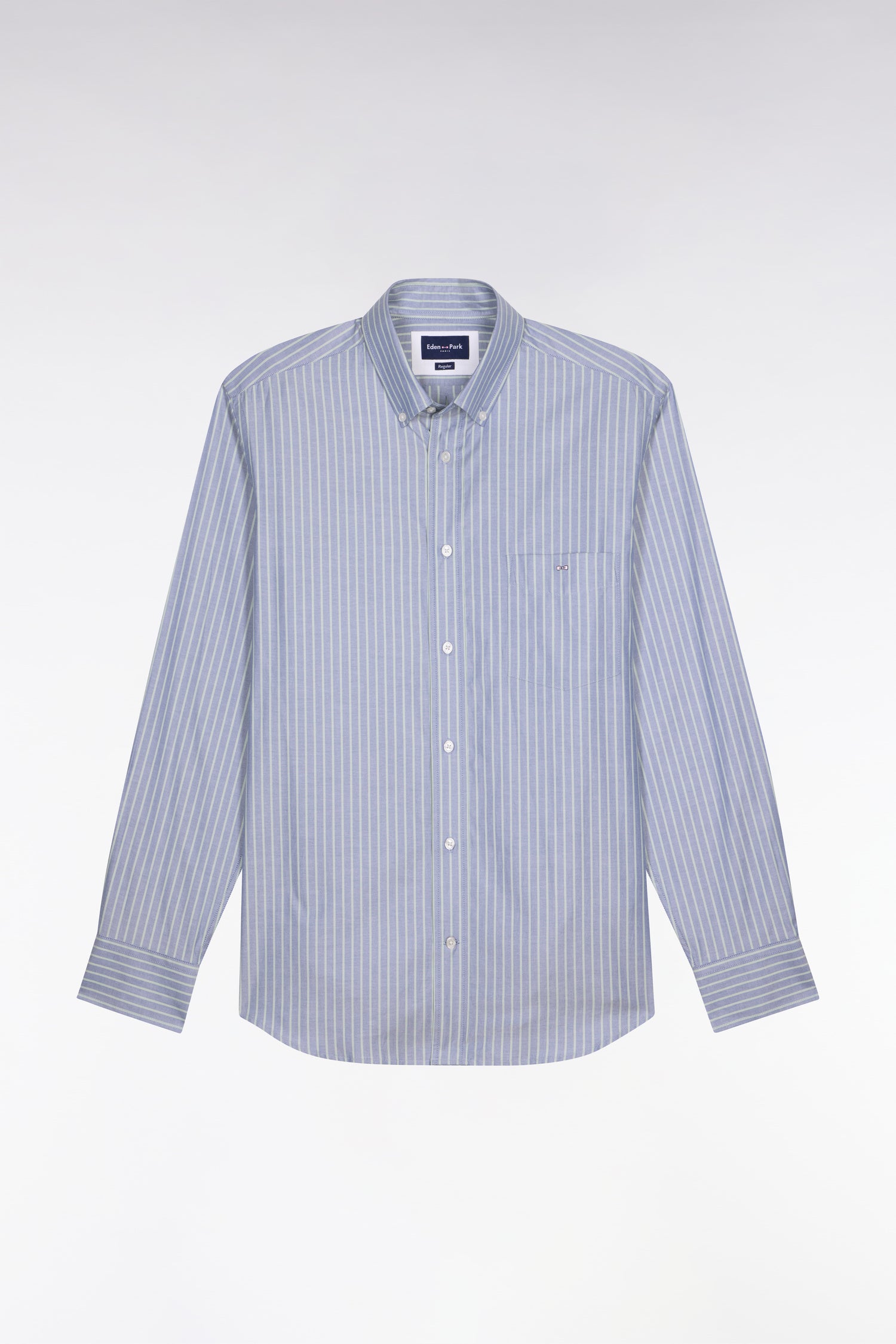 camicia in cotone pinpoint a righe verde acqua vestibilità Regular
