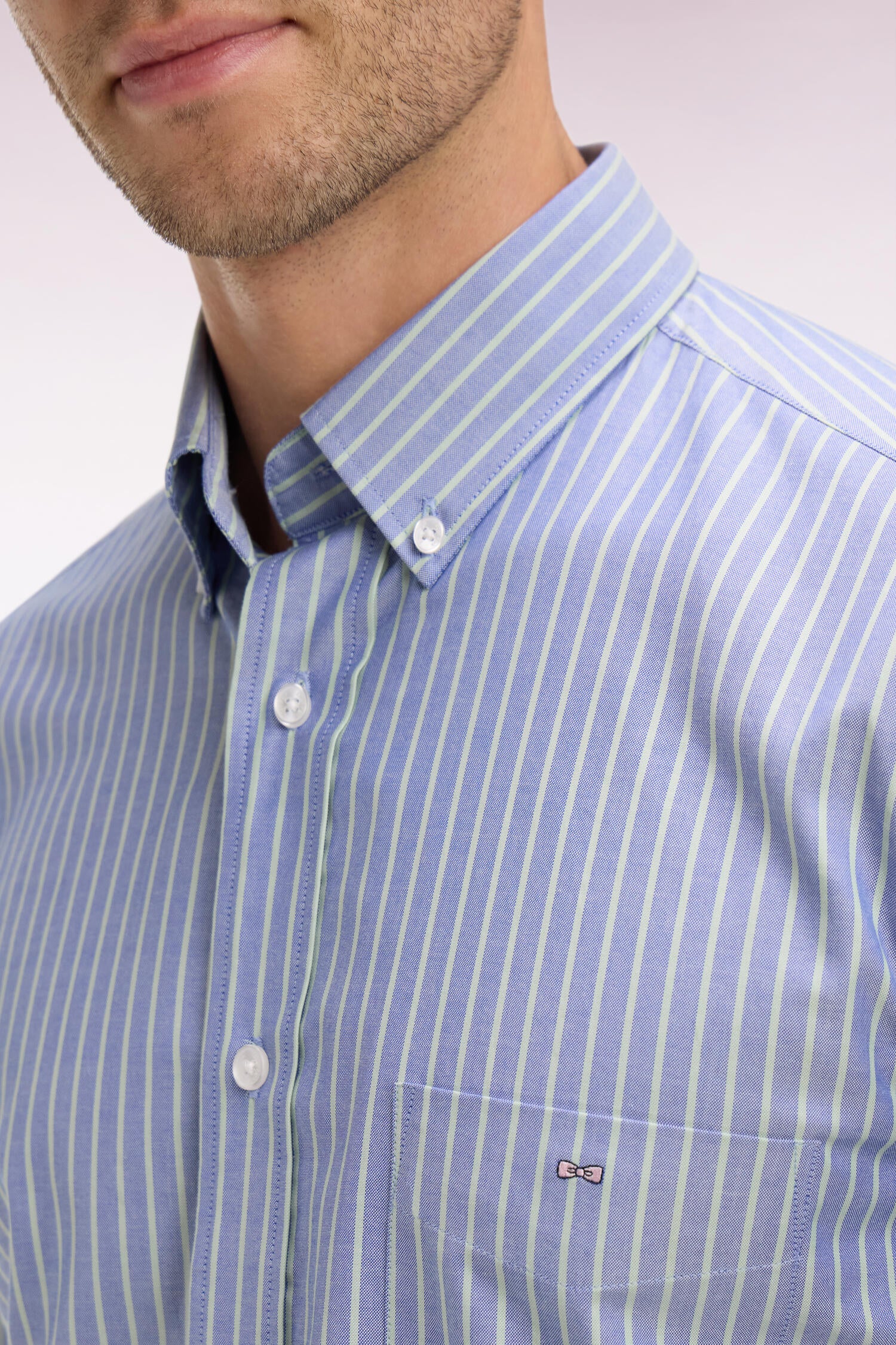 Chemise en coton pinpoint à rayures vert d'eau coupe regular