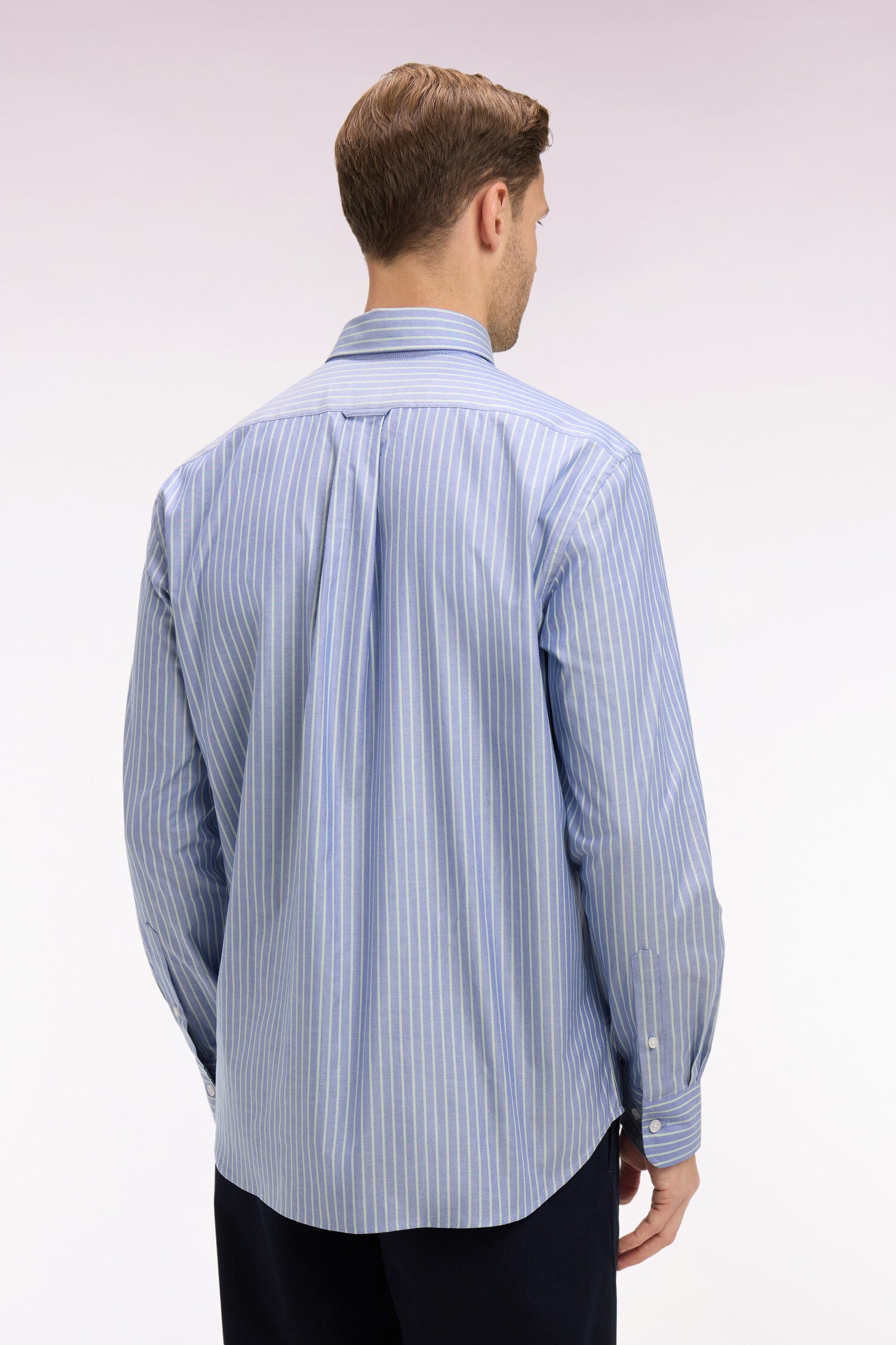 camicia in cotone pinpoint a righe verde acqua vestibilità Regular