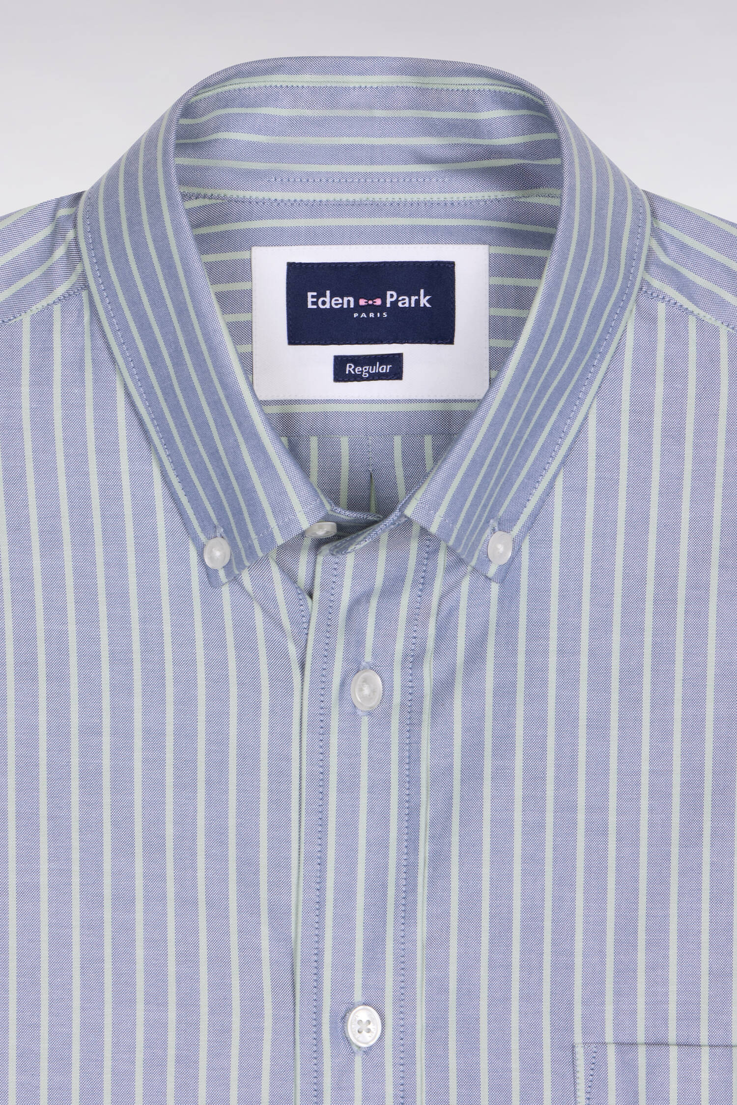 camicia in cotone pinpoint a righe verde acqua vestibilità Regular
