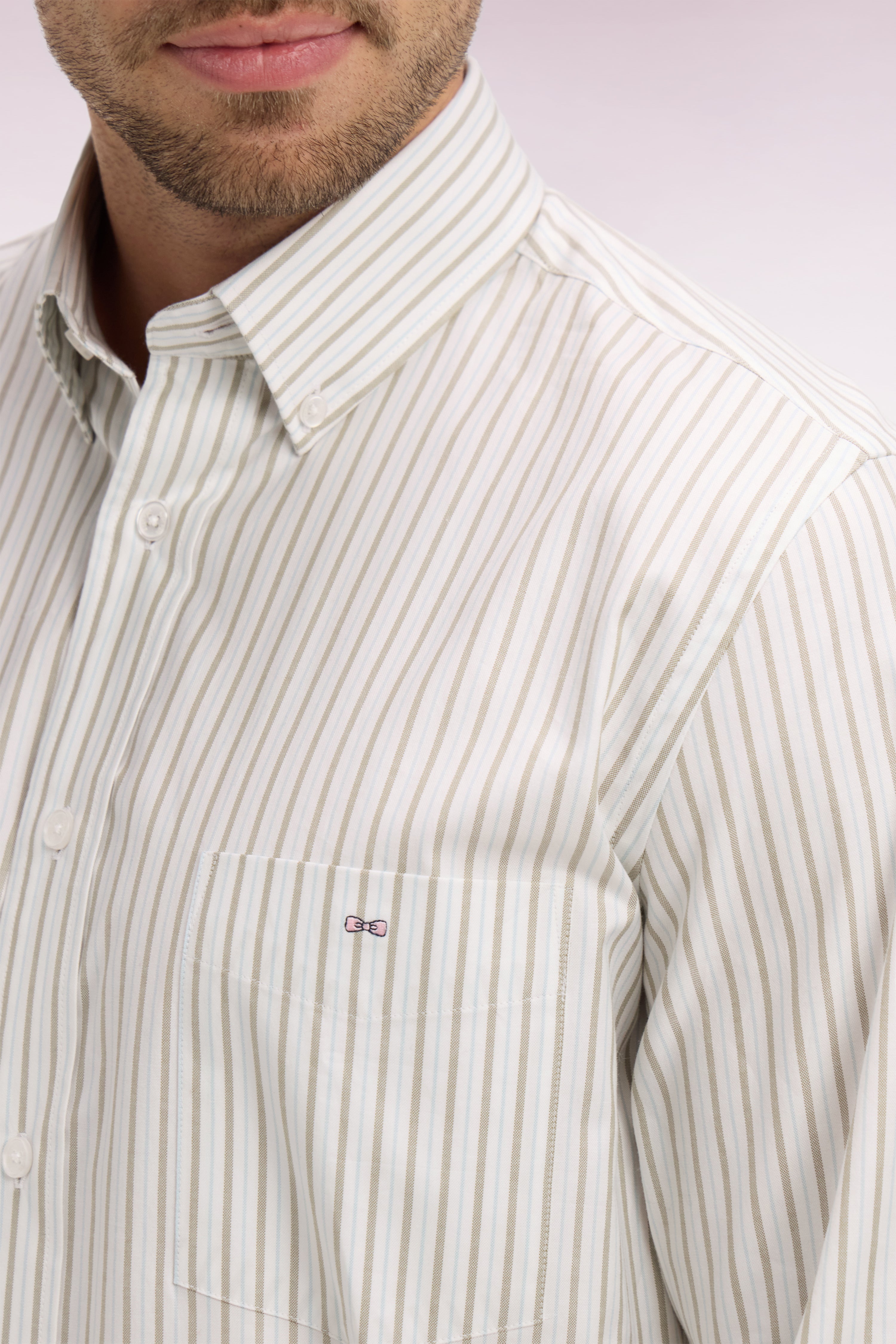 Chemise en coton pinpoint à rayures ciel coupe regular