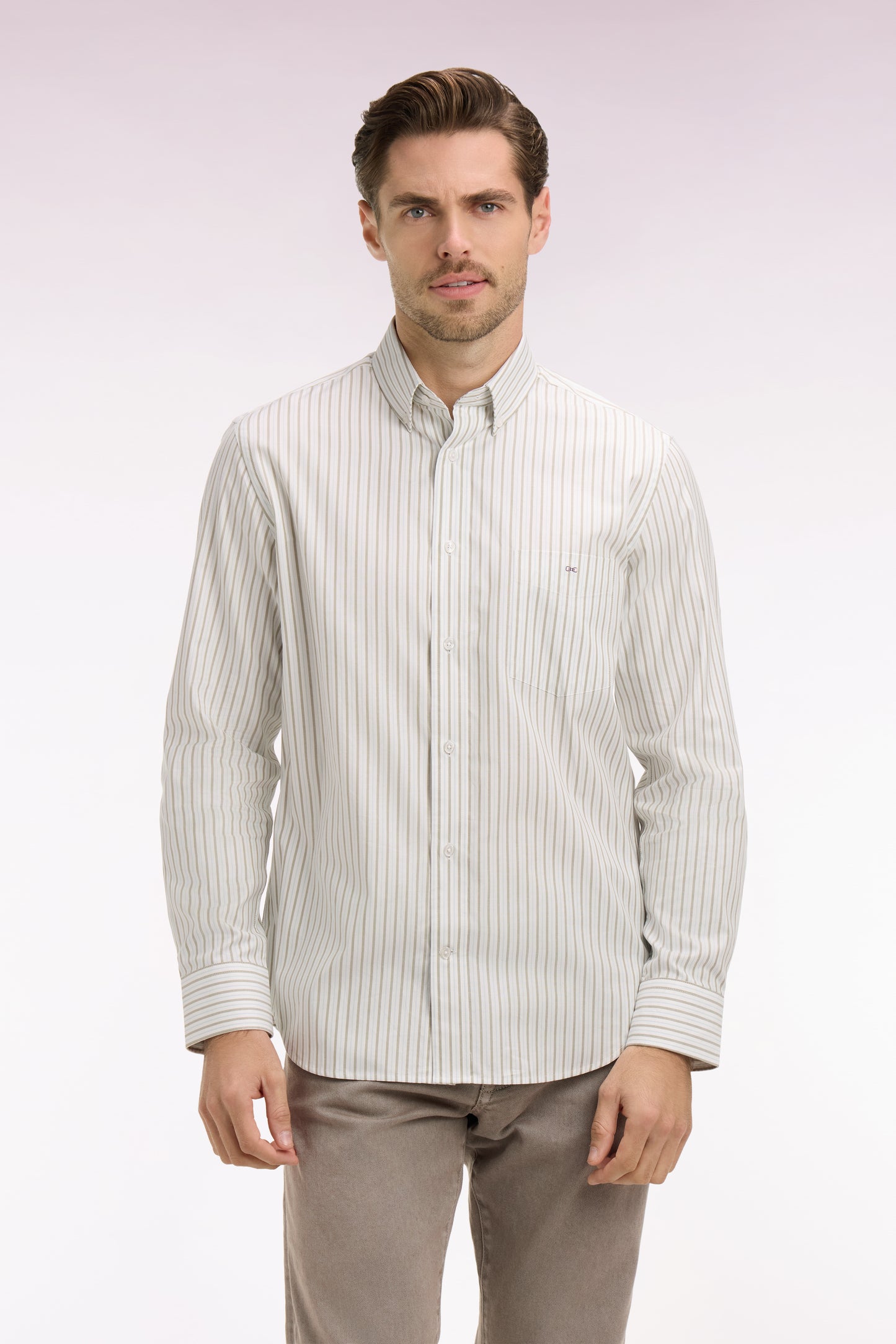 Chemise en coton pinpoint à rayures ciel coupe regular
