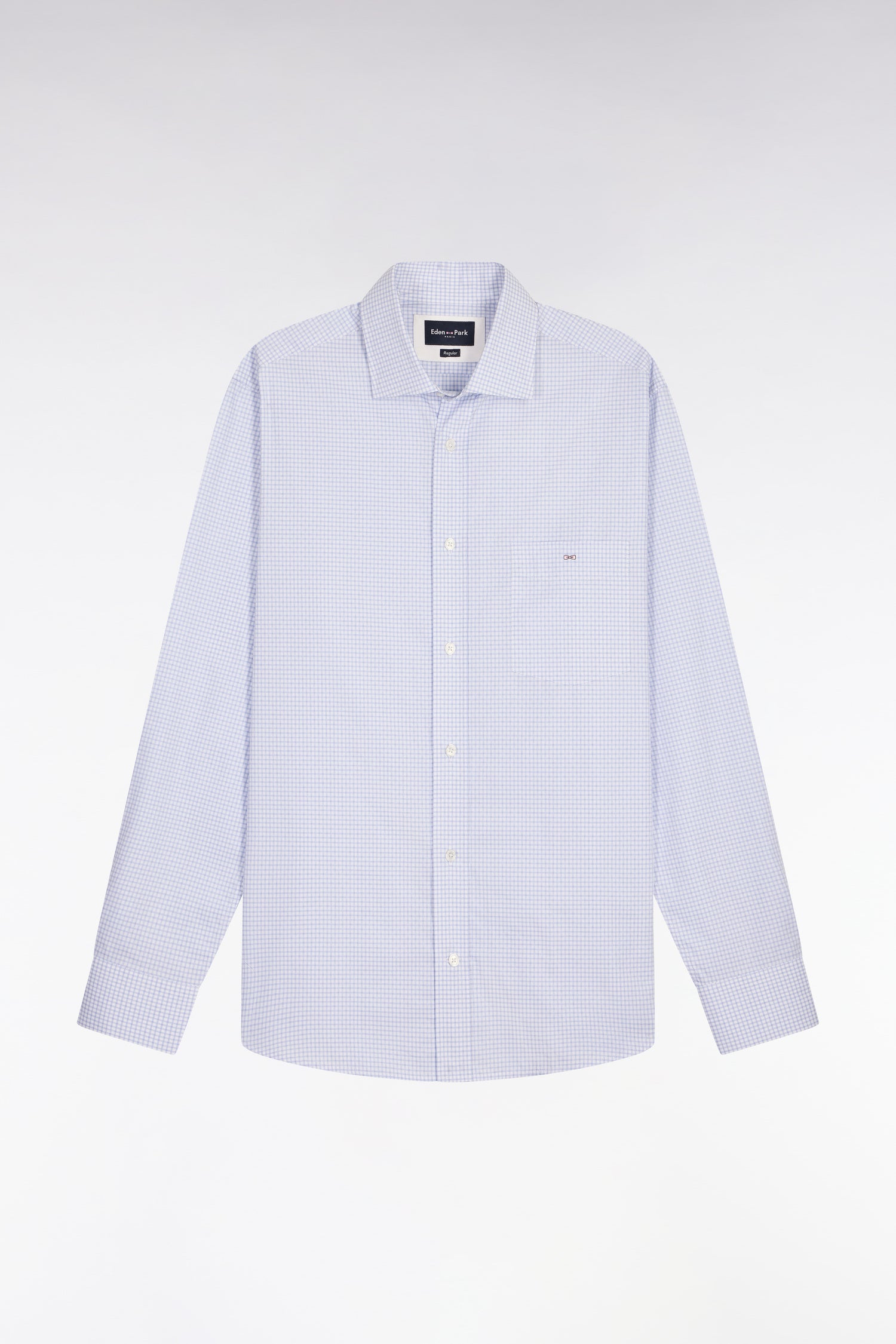 Chemise en coton dobby à carreaux ciel coupe regular